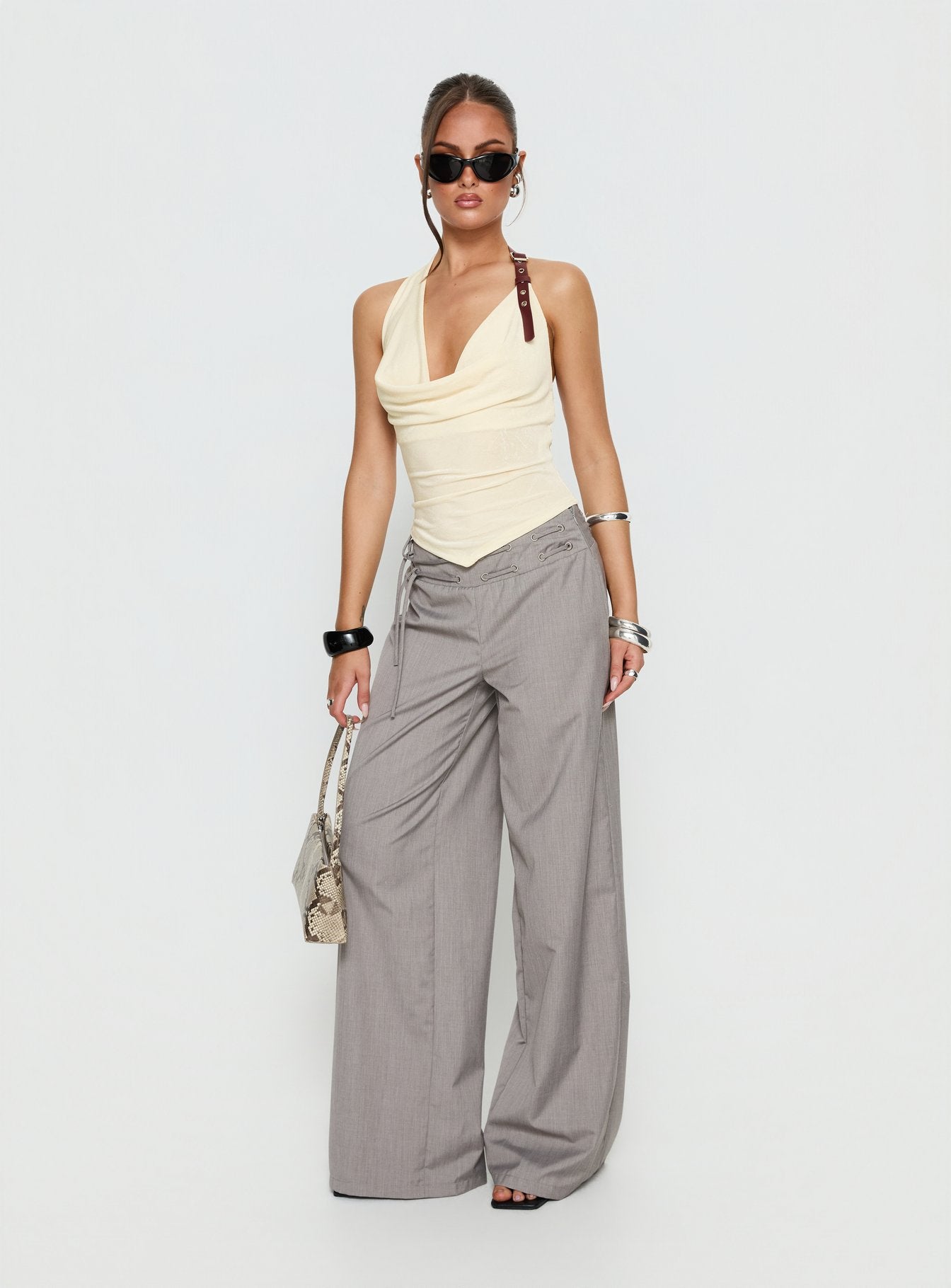 Syrenah Halter Cowl Neck Top Cream - Image 3
