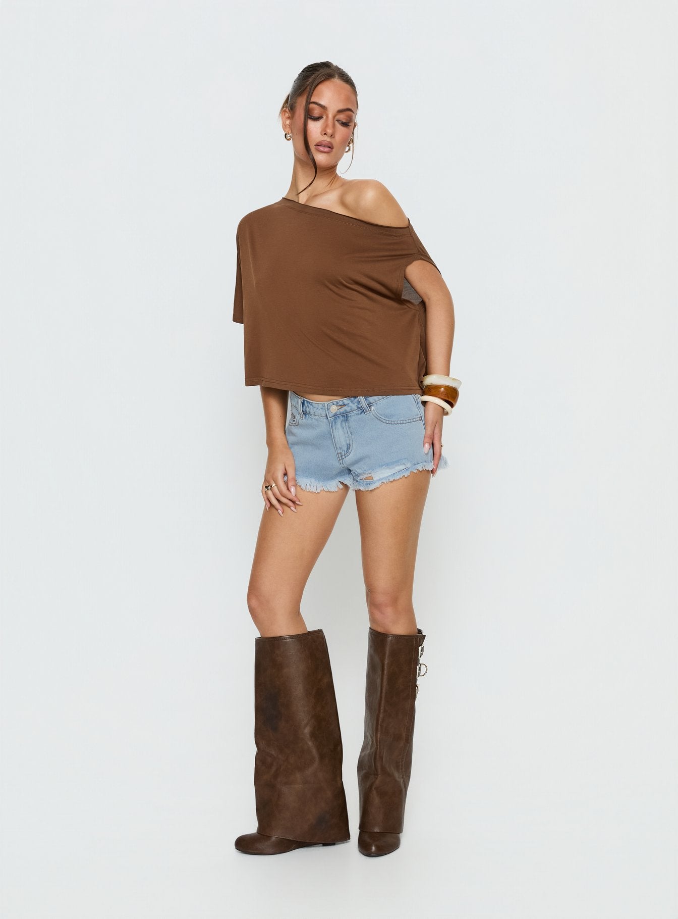 Posse Distressed Micro Denim Shorts Light Blue Wash - Image 3