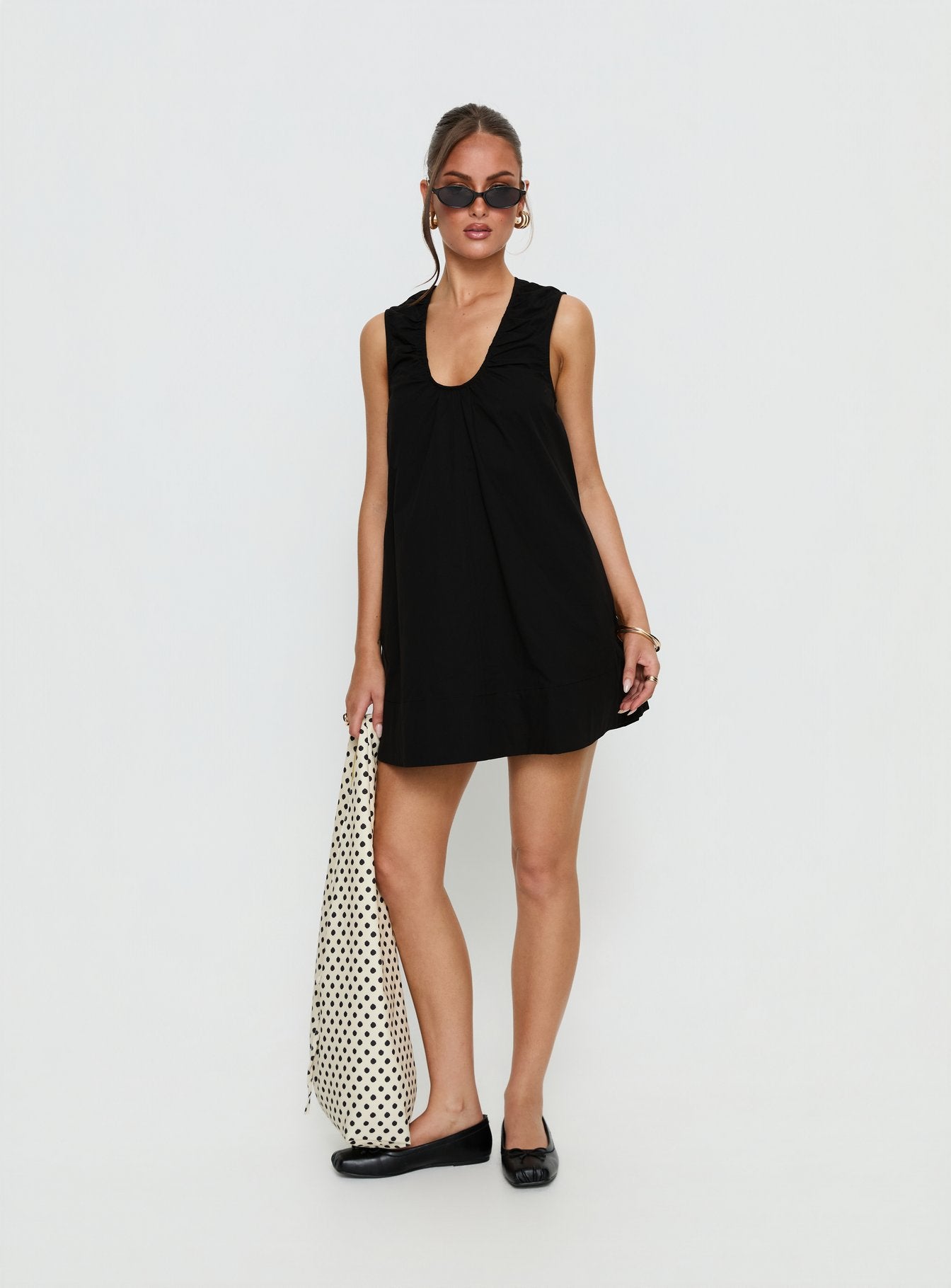 Eberta Ruched Baby Doll Mini Dress Black - Image 3