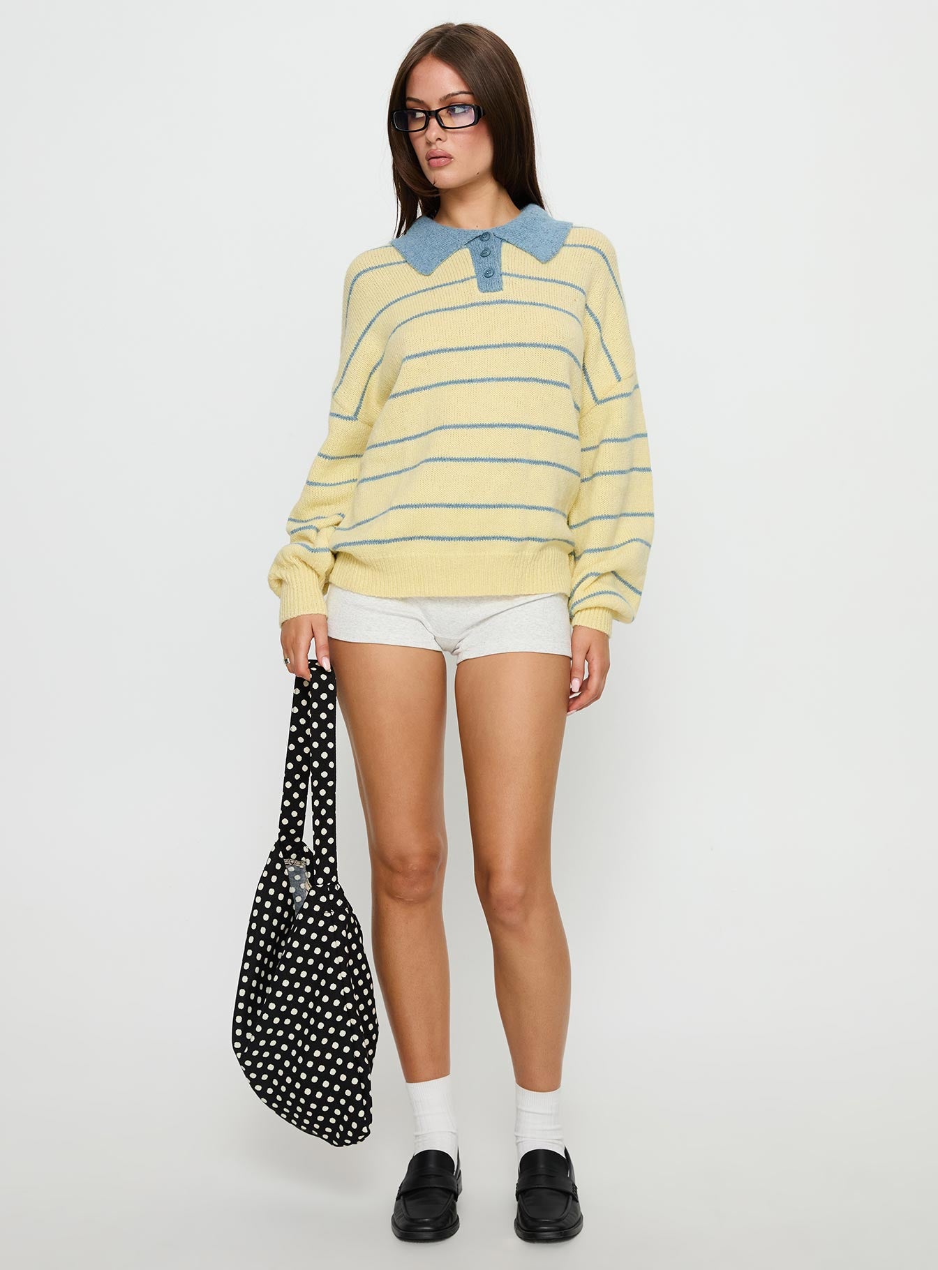 Minda Collared Knit Sweater Yellow Stripe - Image 3