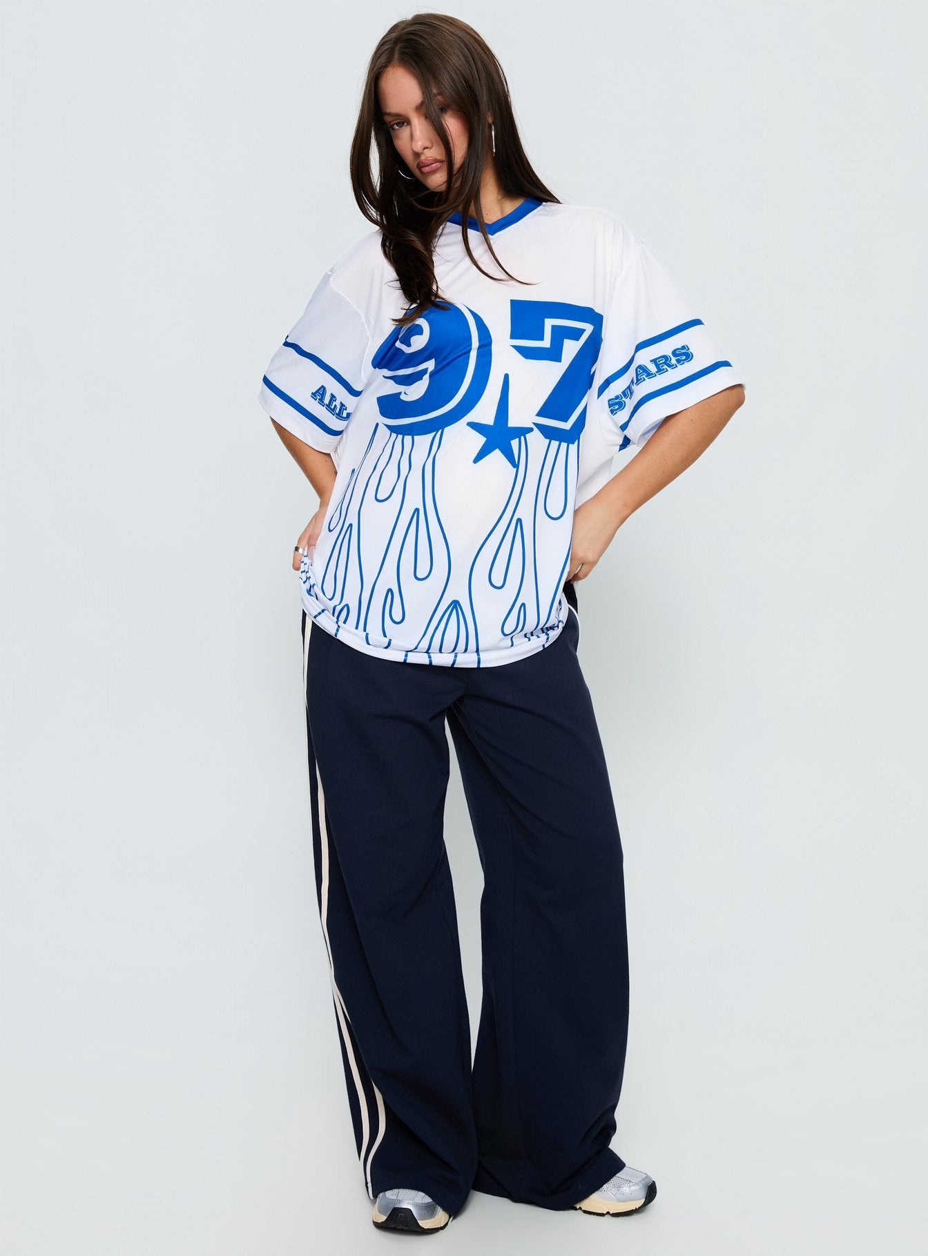97 Sportstar Oversized Jersey Graphic Top White / Blue - Image 3