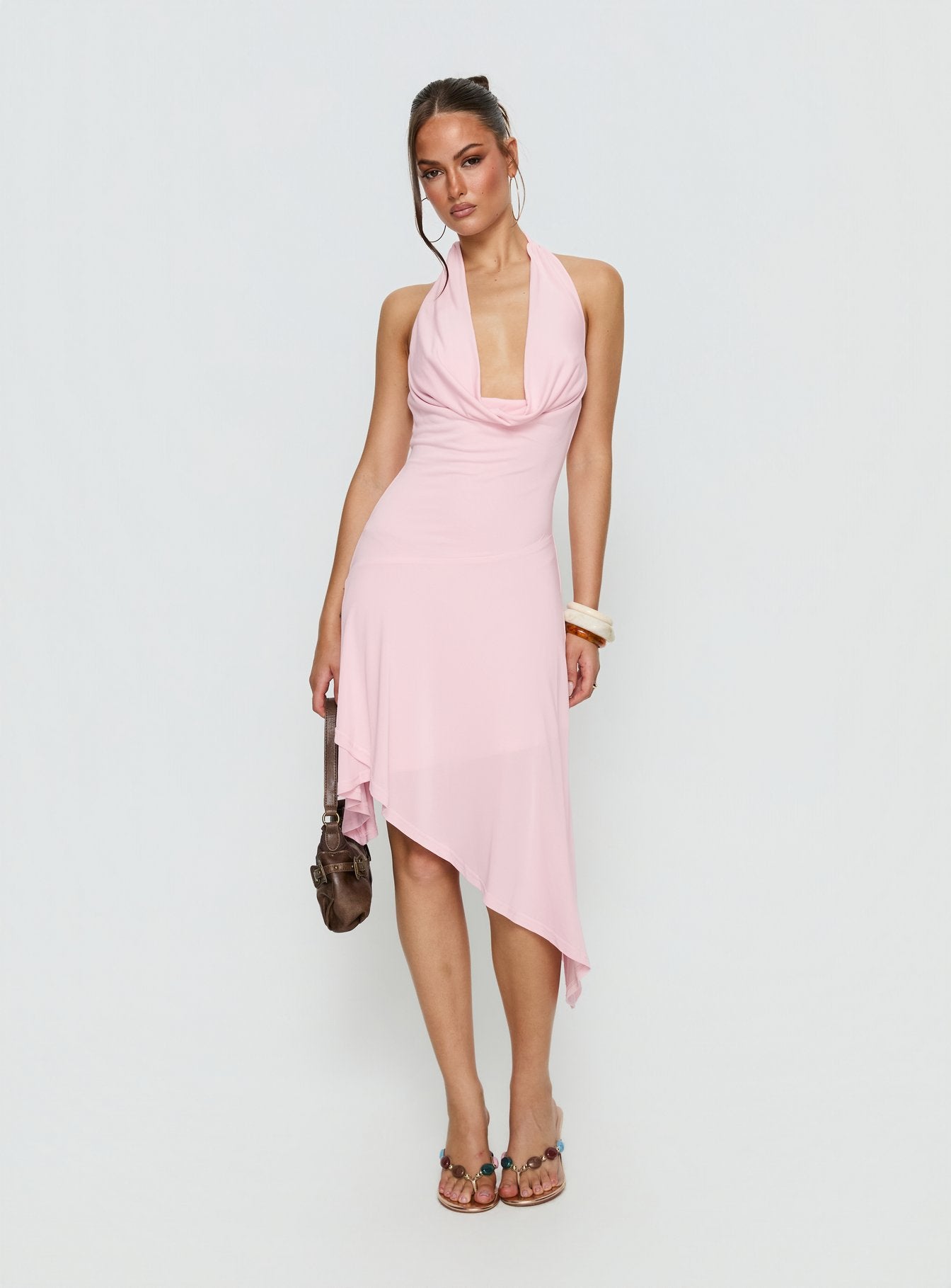 Yesina Halter Jersey Midi Dress Pink - Image 3