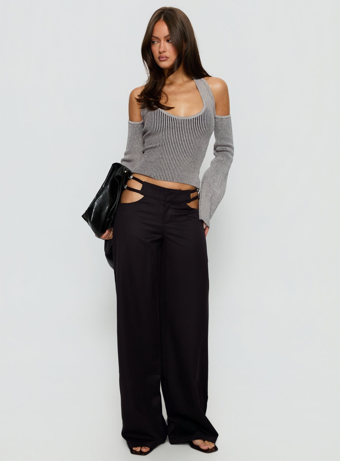 Novelia Halter Long Sleeve Top Black / Grey - Image 3
