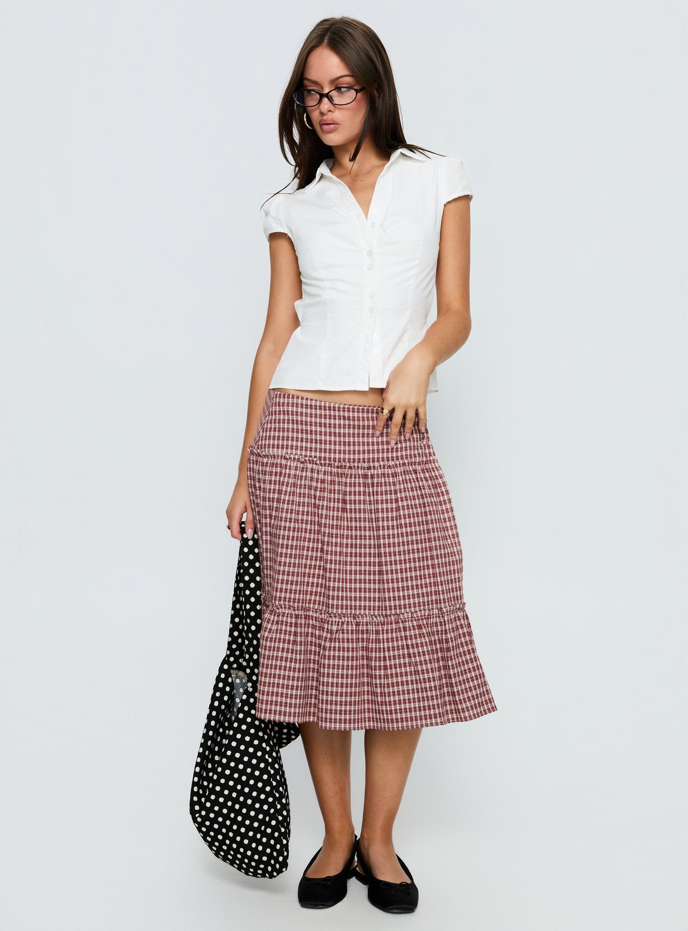 Cascades Low Rise Midi Skirt Red Check - Image 3