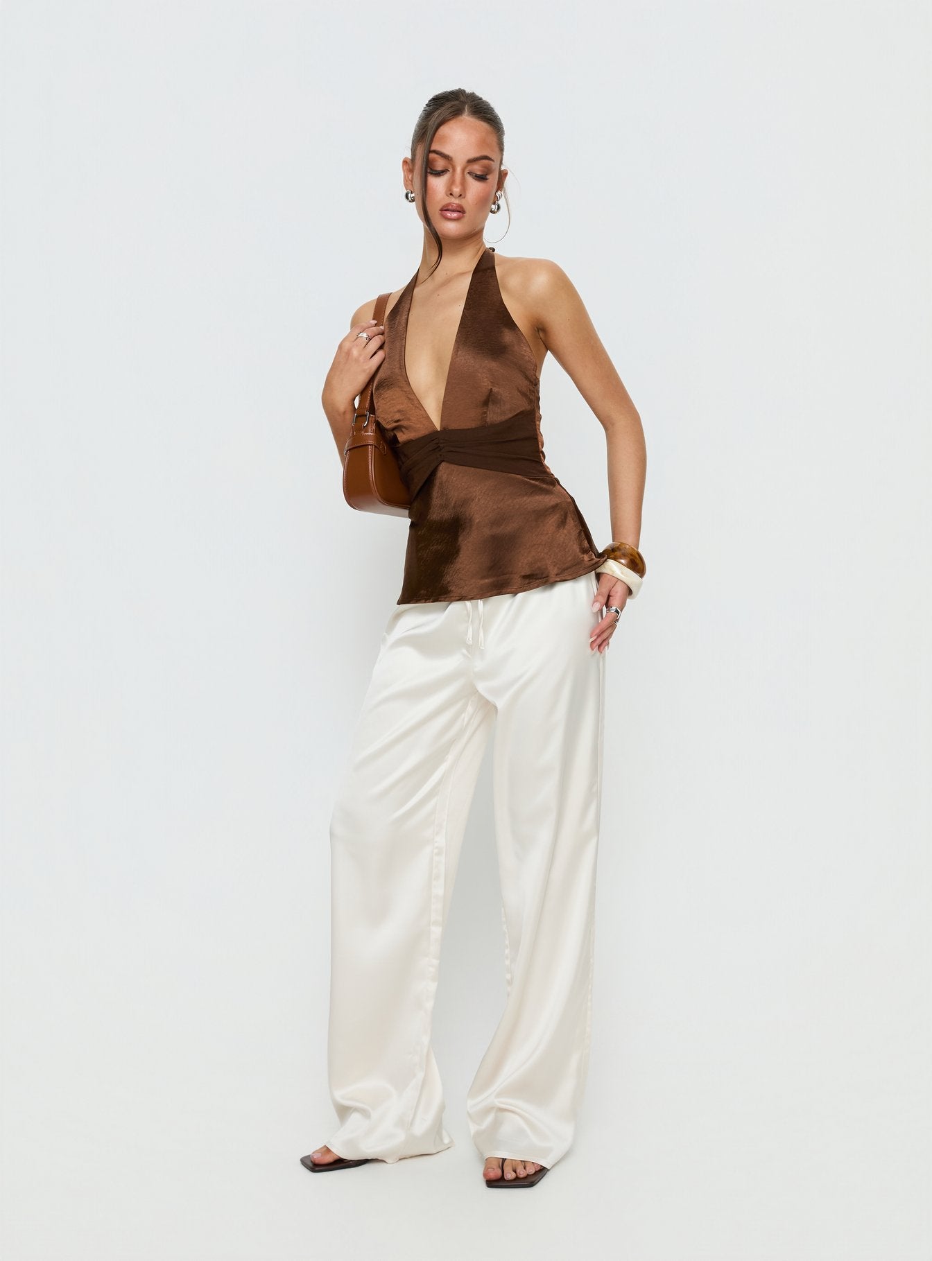 Salyra Satin Halter Top Chocolate - Image 2