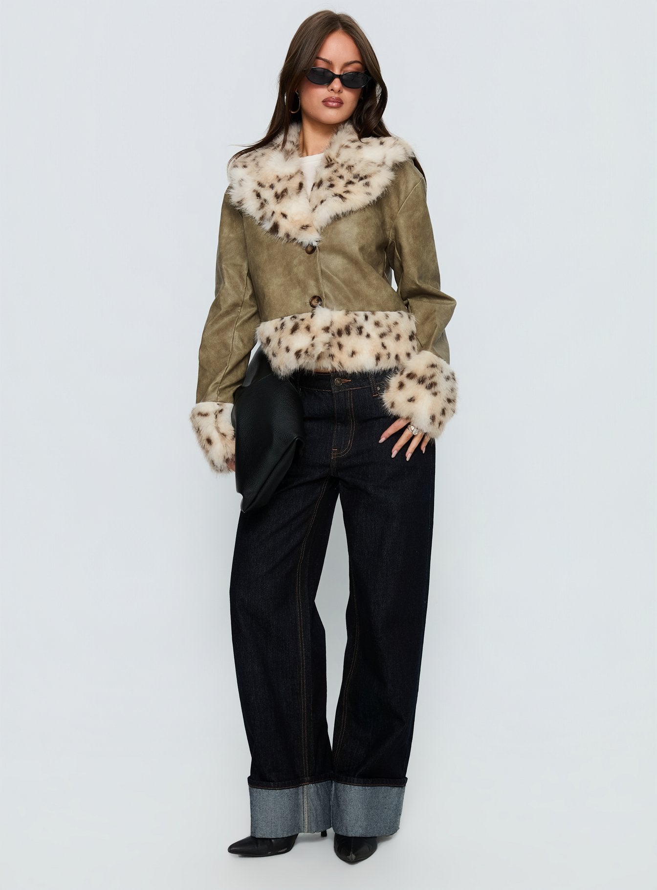 Hiraya Faux Fur Trim Jacket Vintage Green - Image 4
