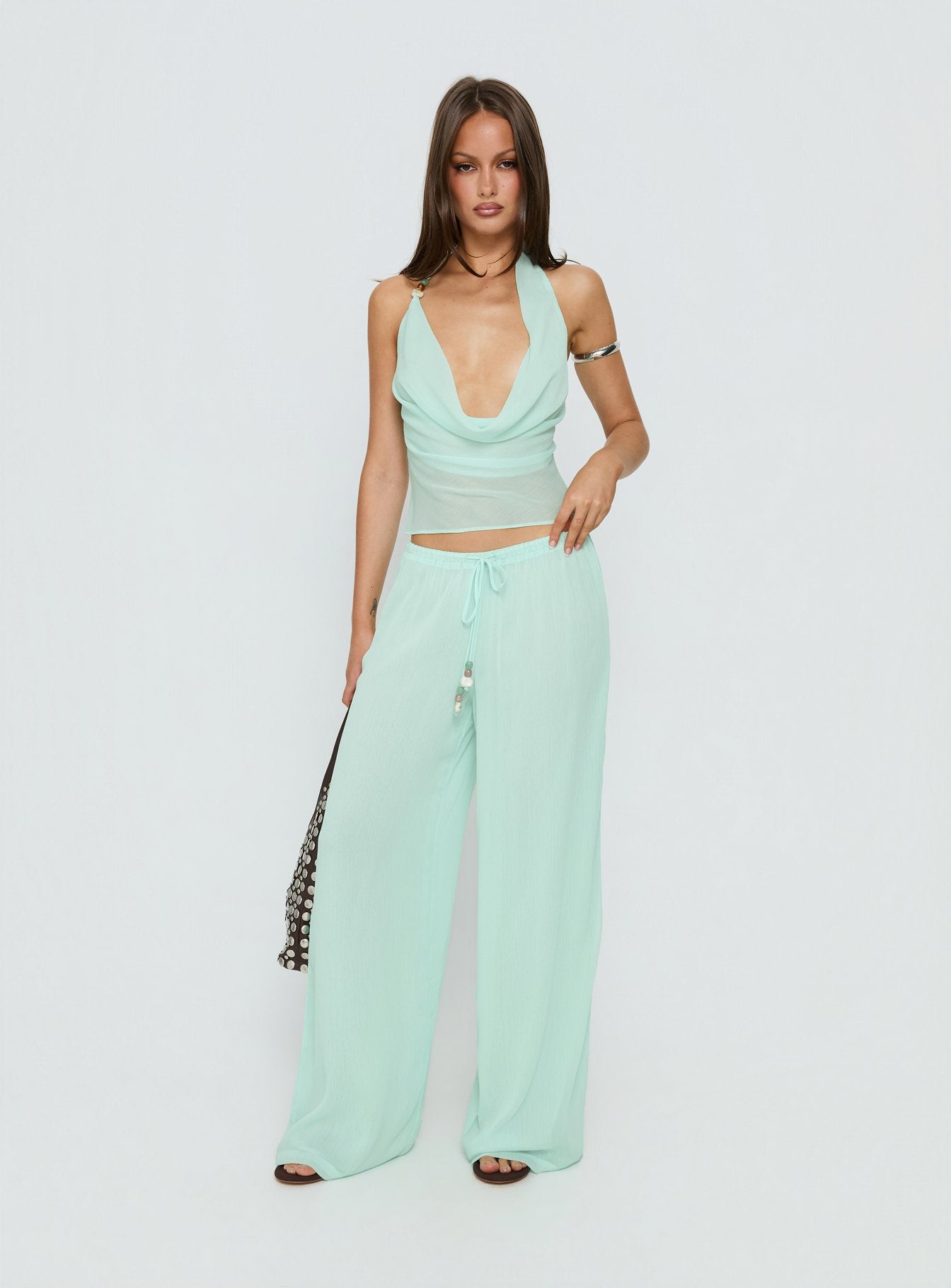 Distinction Chiffon Pants Aqua - Image 3