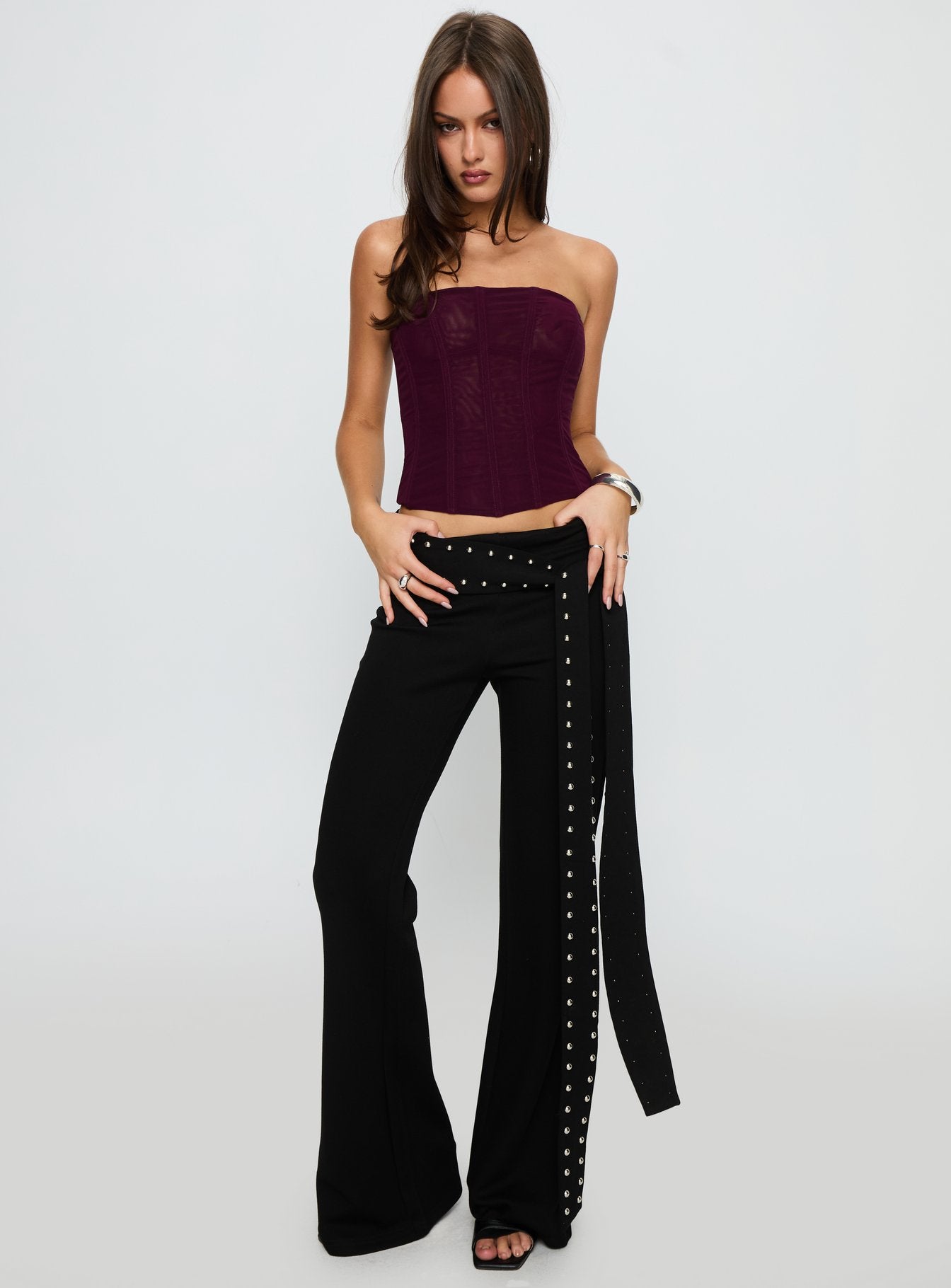 Oscuro Longline Mesh Corset Top Currant - Image 3