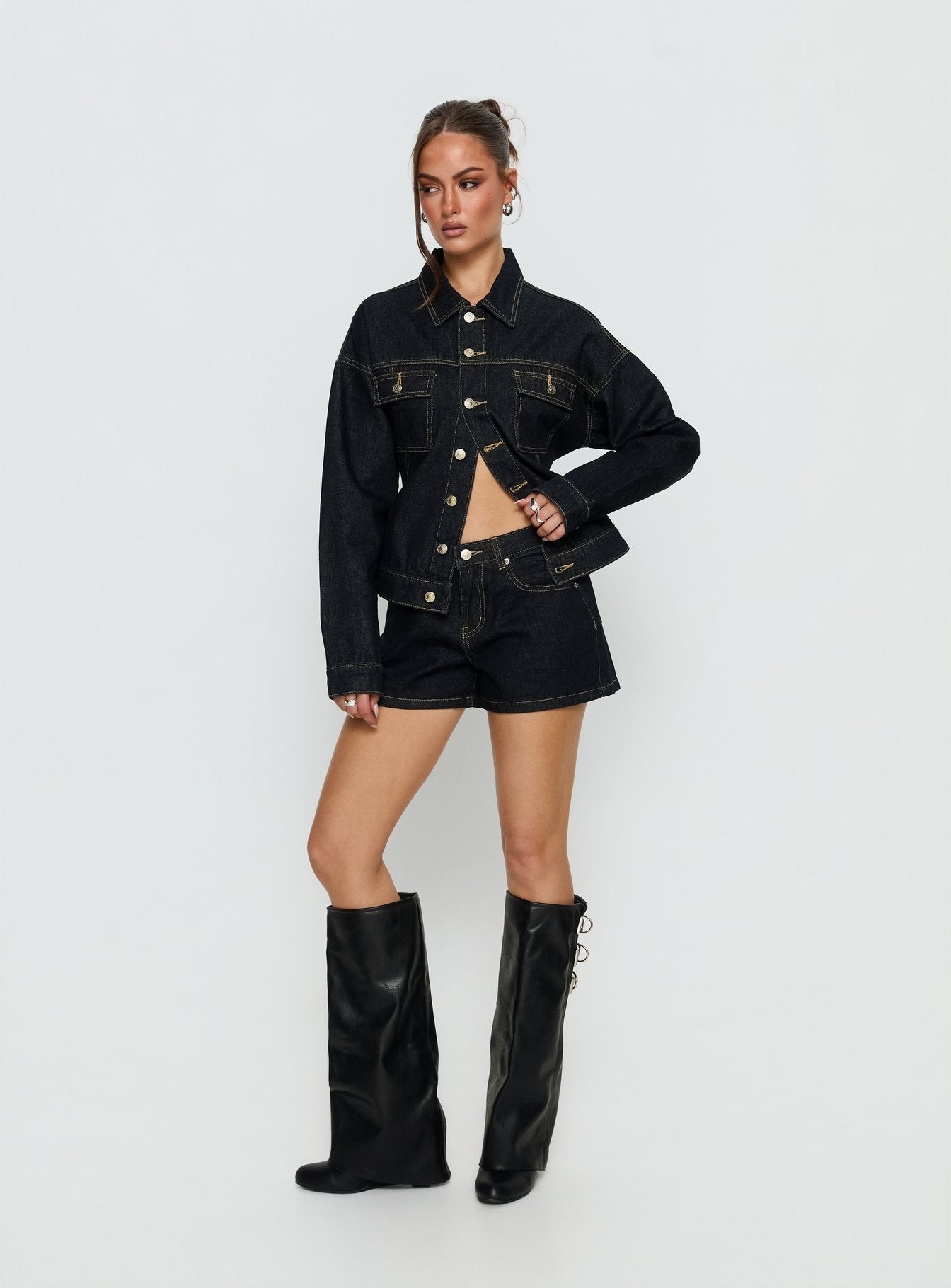 Caresse Cinched Denim Jacket Raw Denim - Image 3
