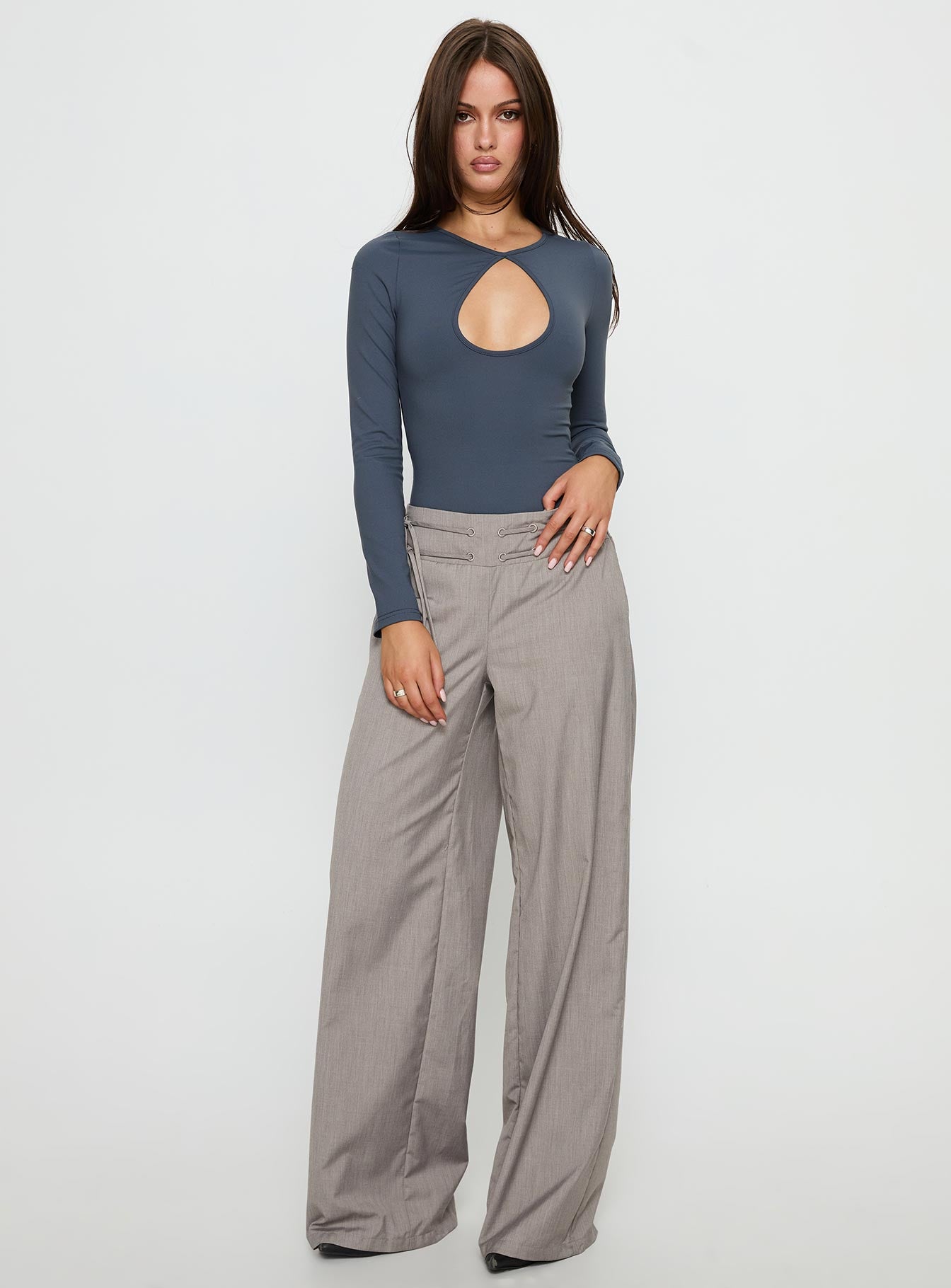 Make It Yours Cut Out Long Sleeve Bodysuit Slate - Image 2