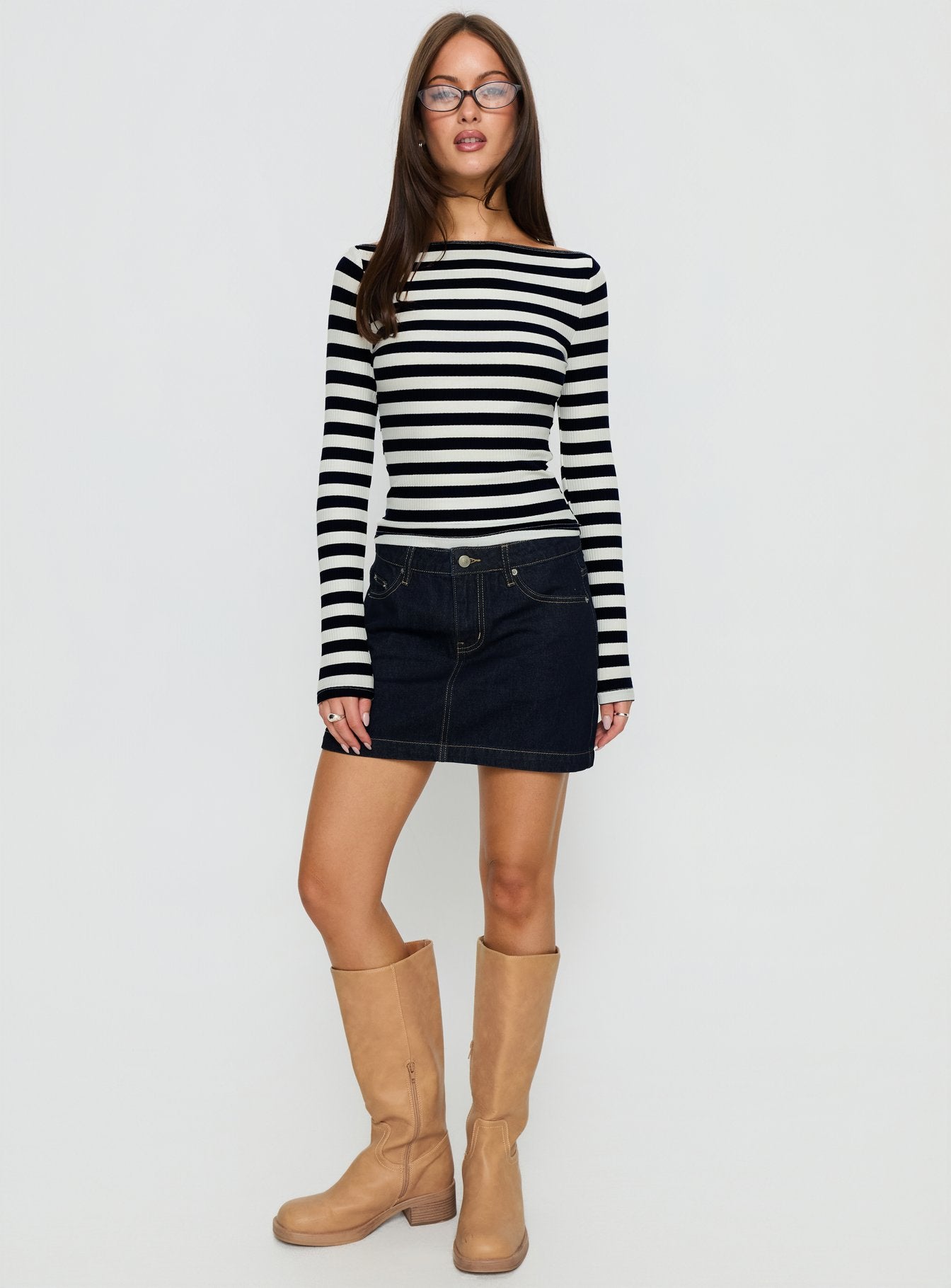 Tashana Long Sleeve Boat Neck Top Navy Stripe - Image 3