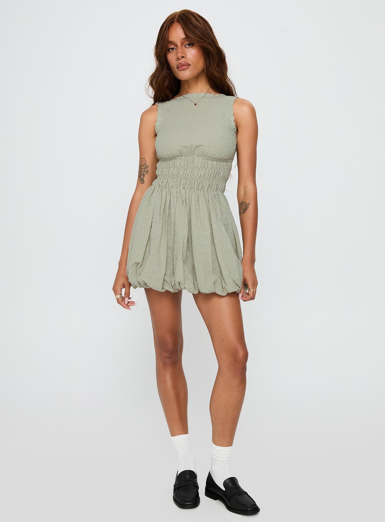 Vittoria Bubble Hem Mini Dress Sage - Image 3