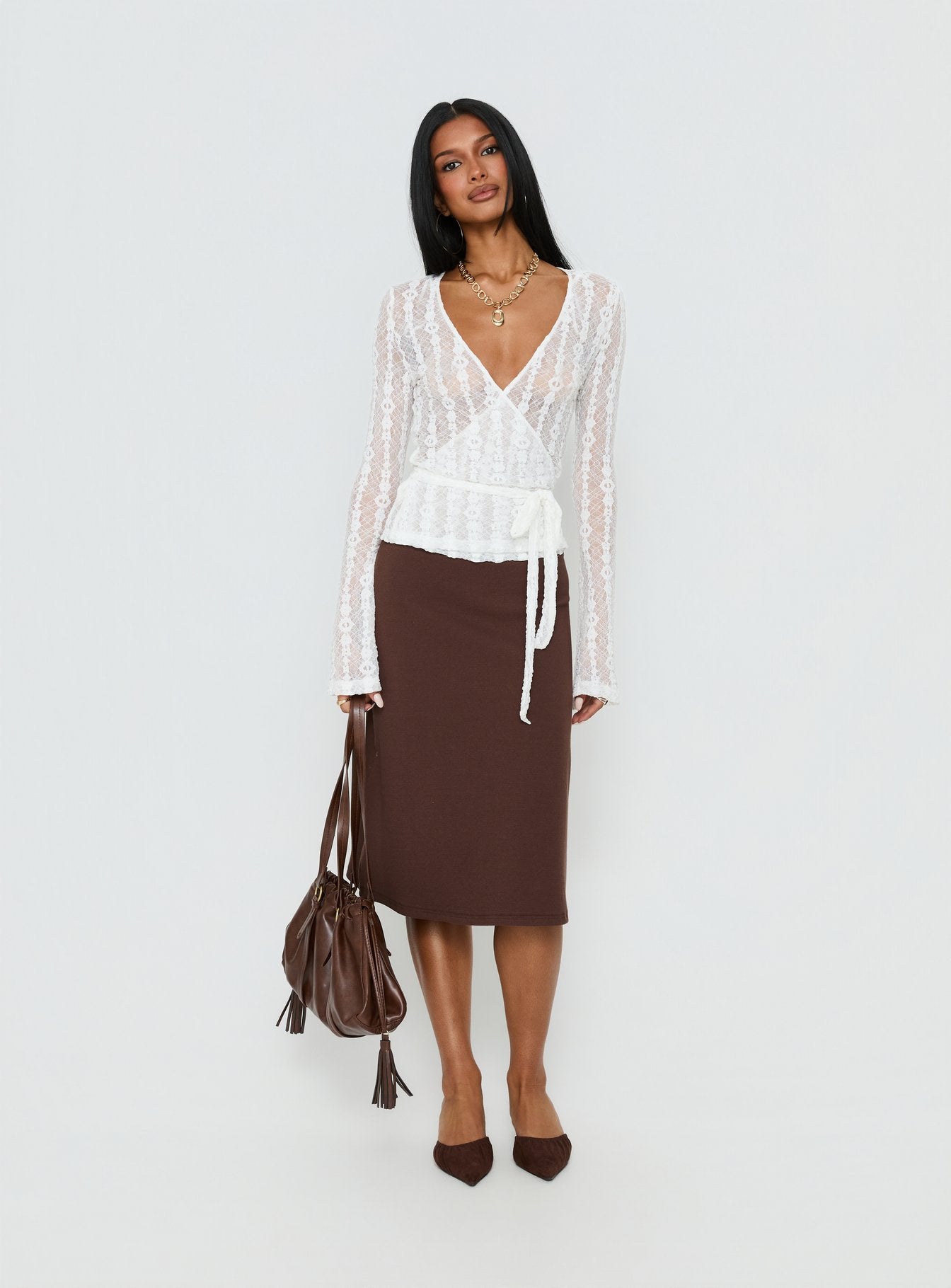 Melara Lace Long Sleeve Wrap Top White - Image 3