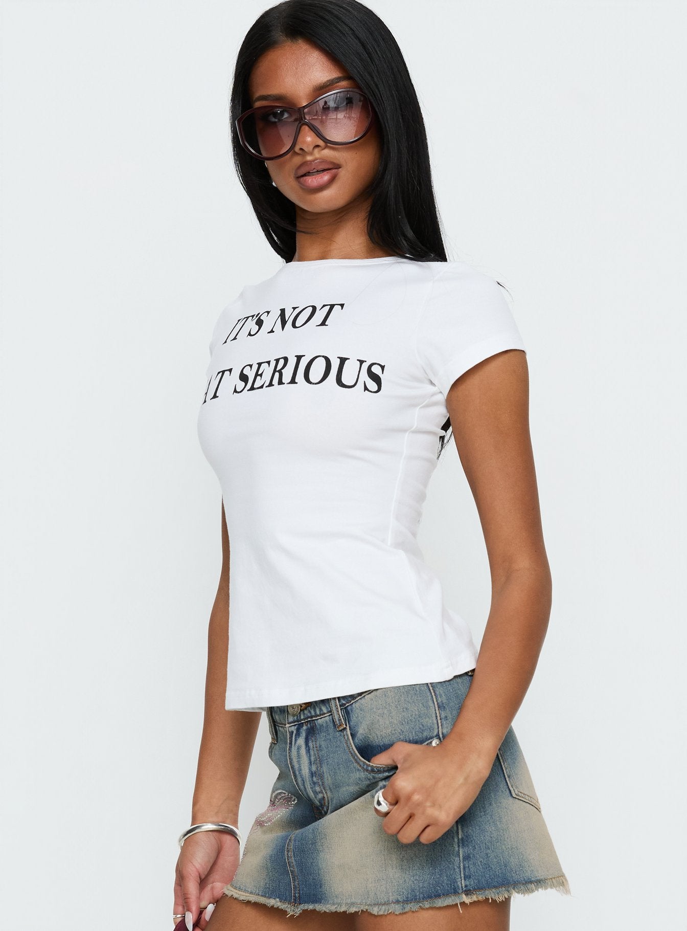 It's Not That Serious Graphic Baby Tee White / Black - Image 4