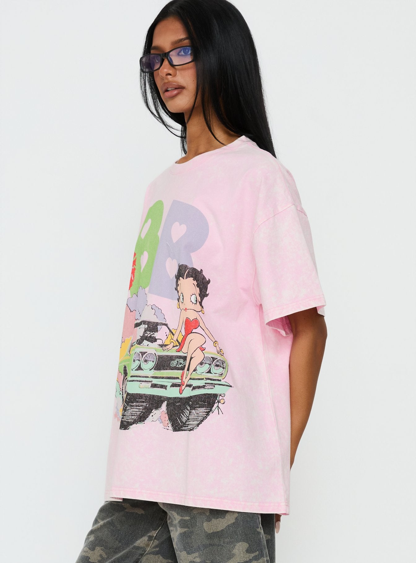 Betty Boop Speedracer Oversized Graphic Tee Washed Pink - Image 3