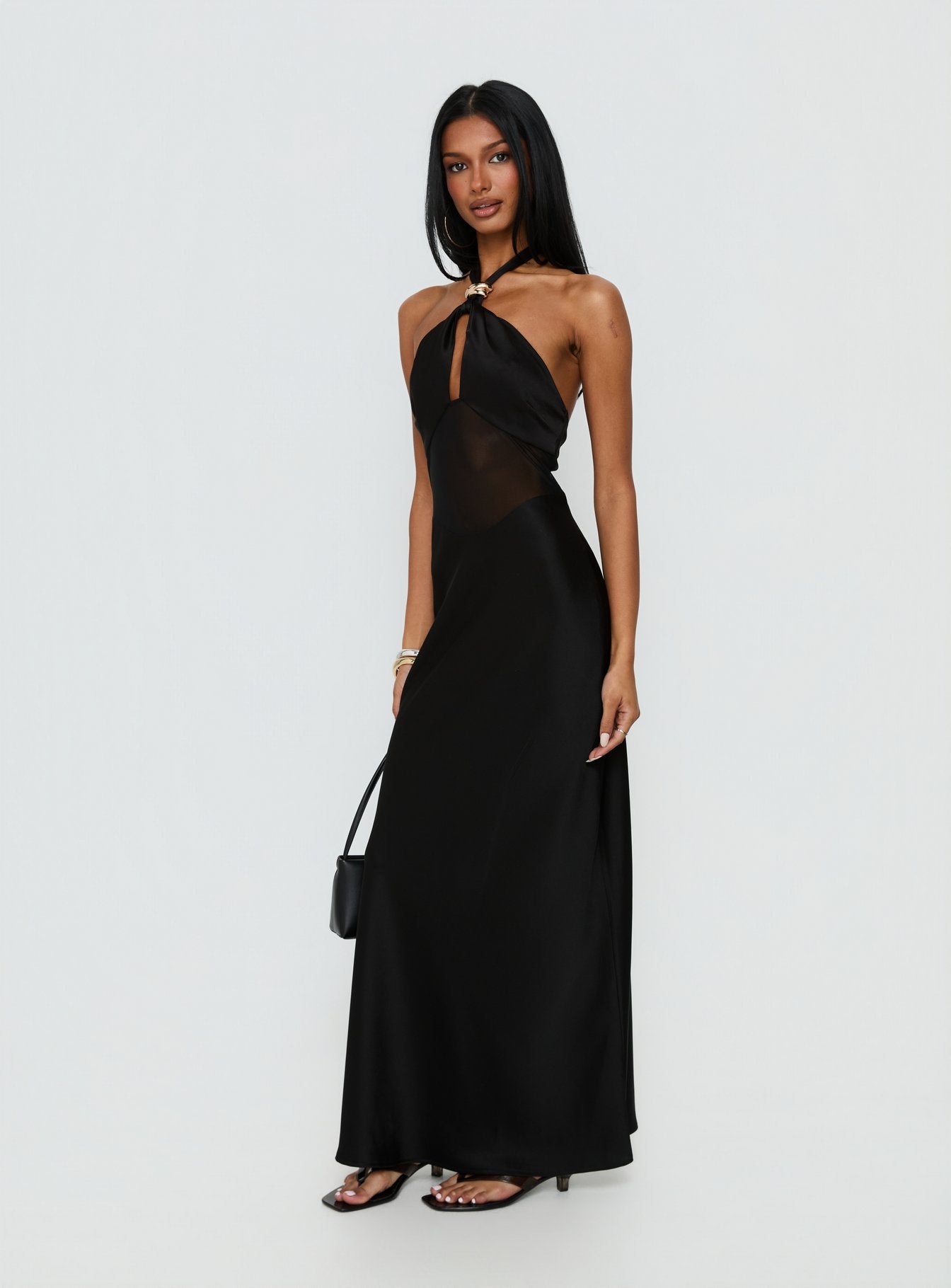 Rosario Halter Sheer Maxi Dress Black - Image 3