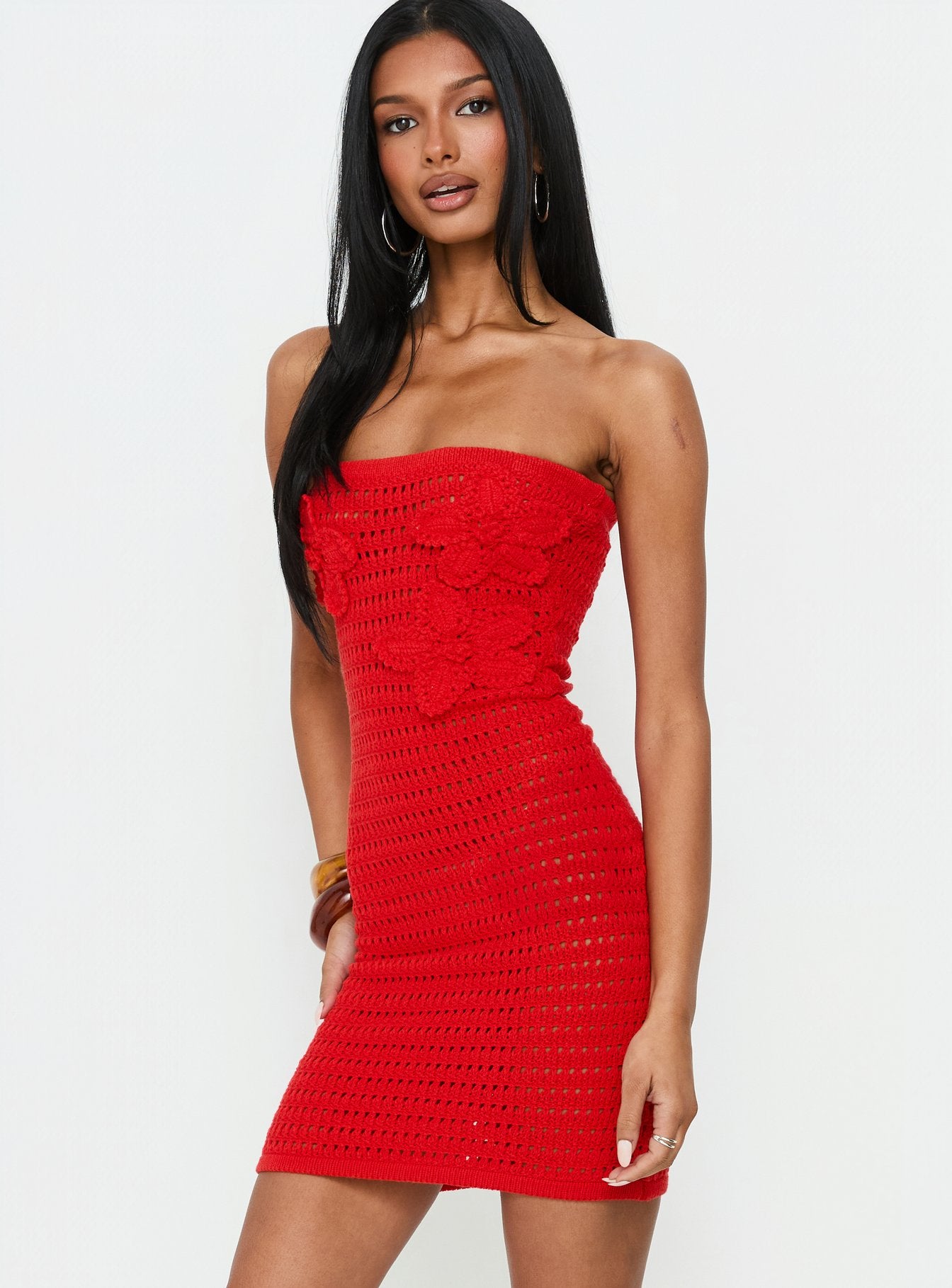 Olazia Strapless Knit Mini Dress Red - Image 3