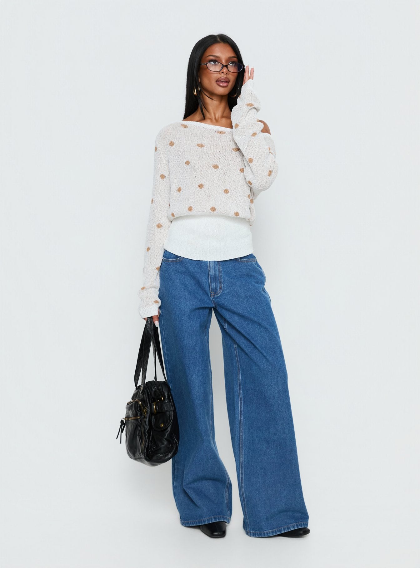 Harvy Off Shoulder Knit Sweater White Polka - Image 3