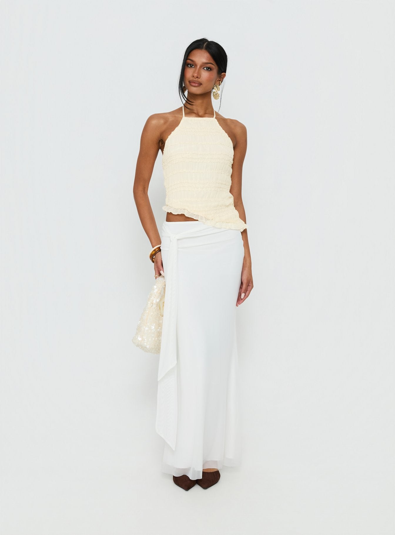 Caviar Tie Maxi Skirt White - Image 3