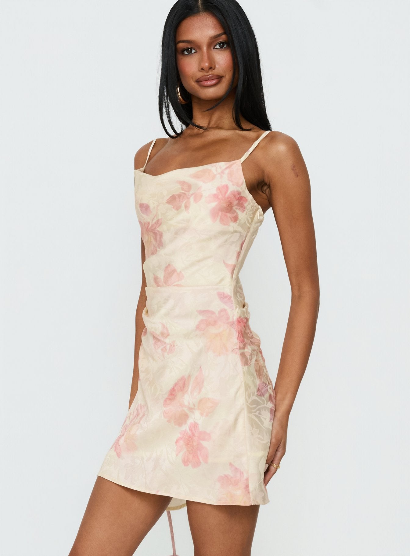 Mienna Cowl Neck Mini Dress Yellow / Pink Floral - Image 3