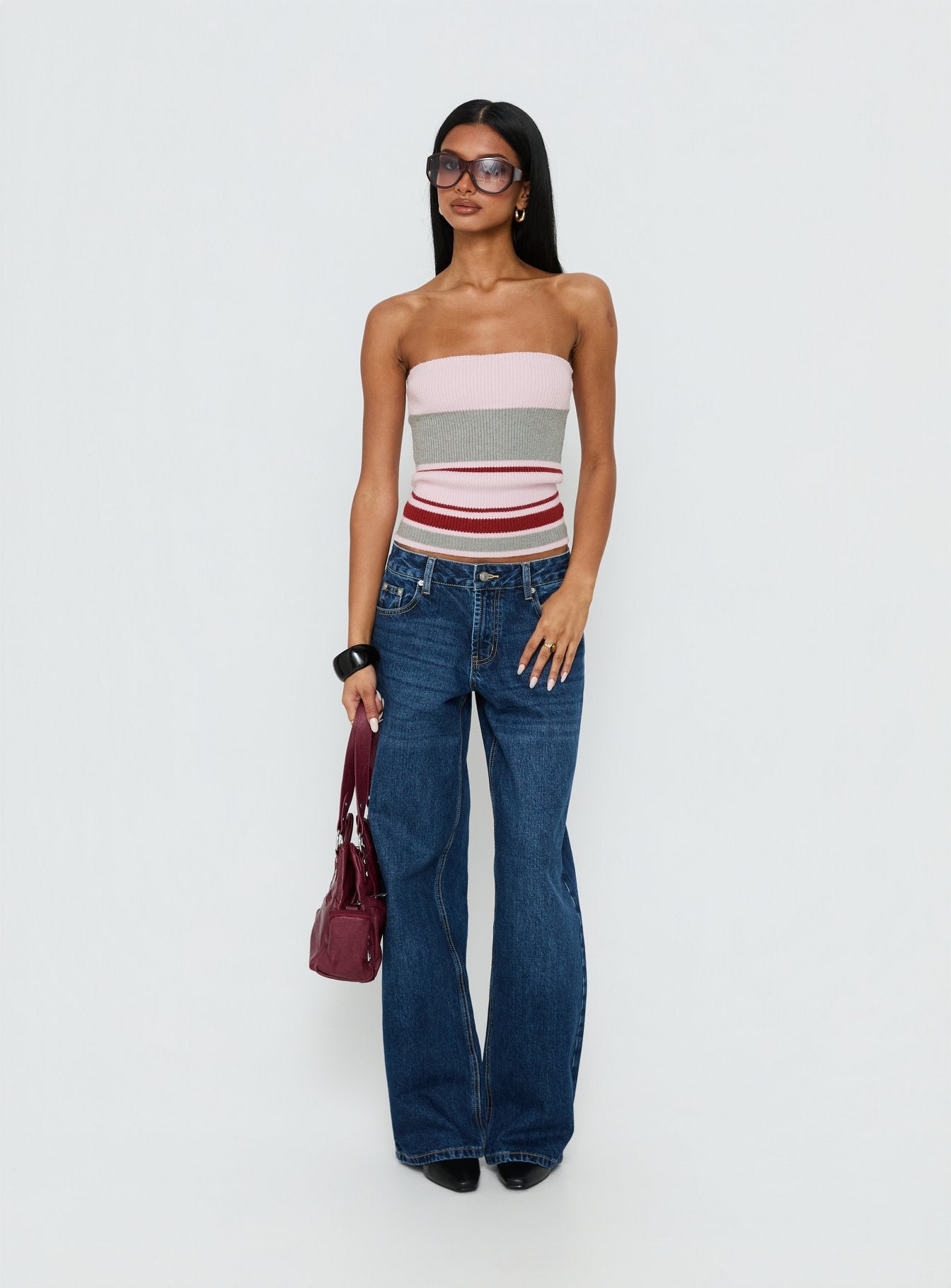 In The Mirror Strapless Top Pink Stripe - Image 3