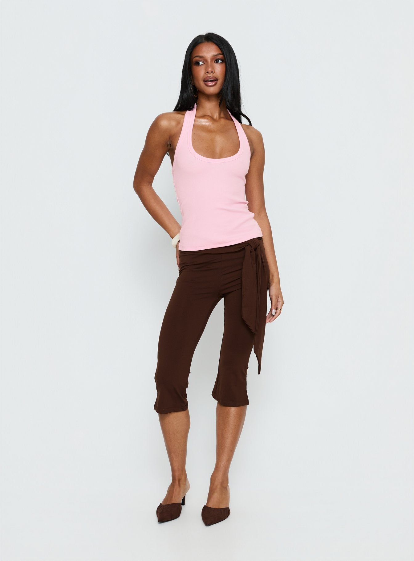 Lizana Tie Side Capri Pants Brown - Image 3