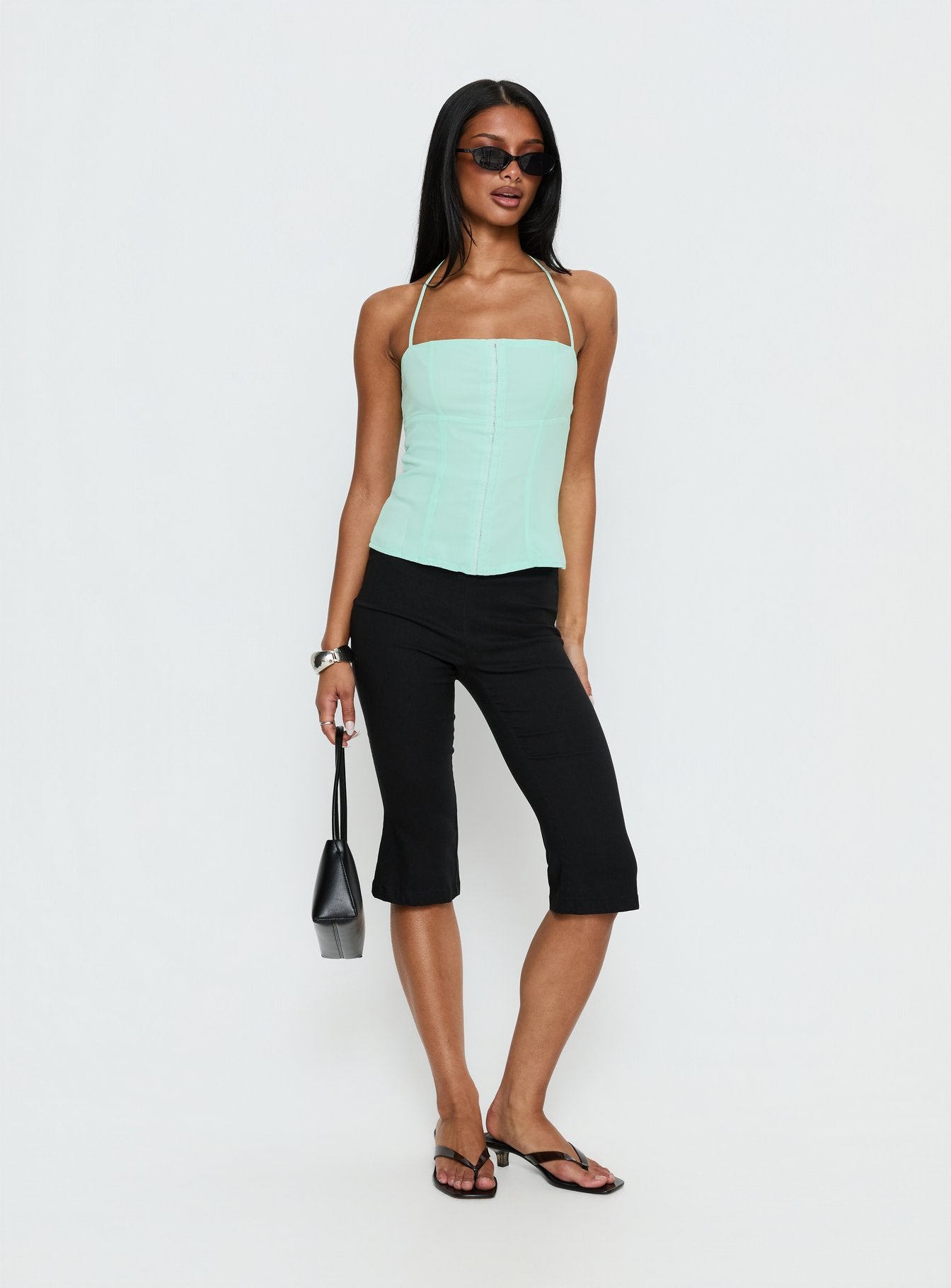 Delamere Tie Neck Top Aqua - Image 2