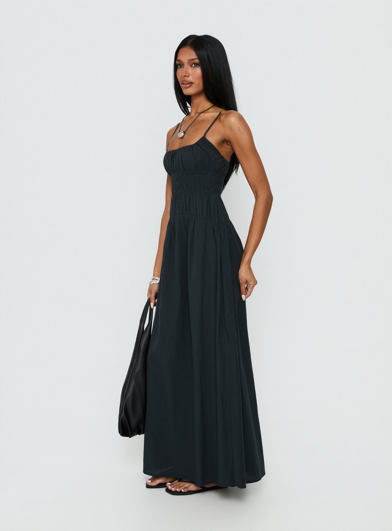 Magnolie Shirred Maxi Dress Charcoal - Image 3