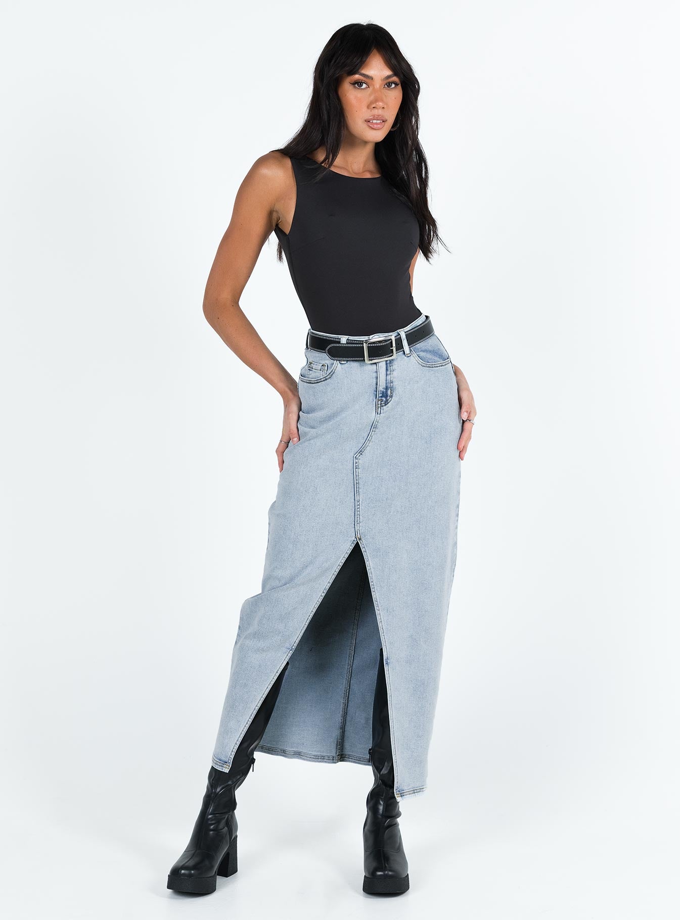 Batkins Maxi Skirt Light Wash Denim - Image 3
