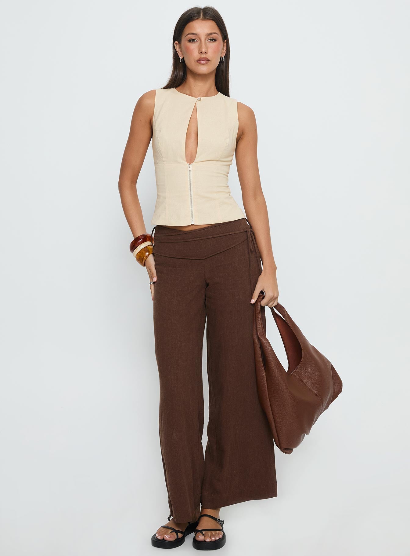 Silver Moon Linen Blend Tie Pants Brown Petite - Image 3