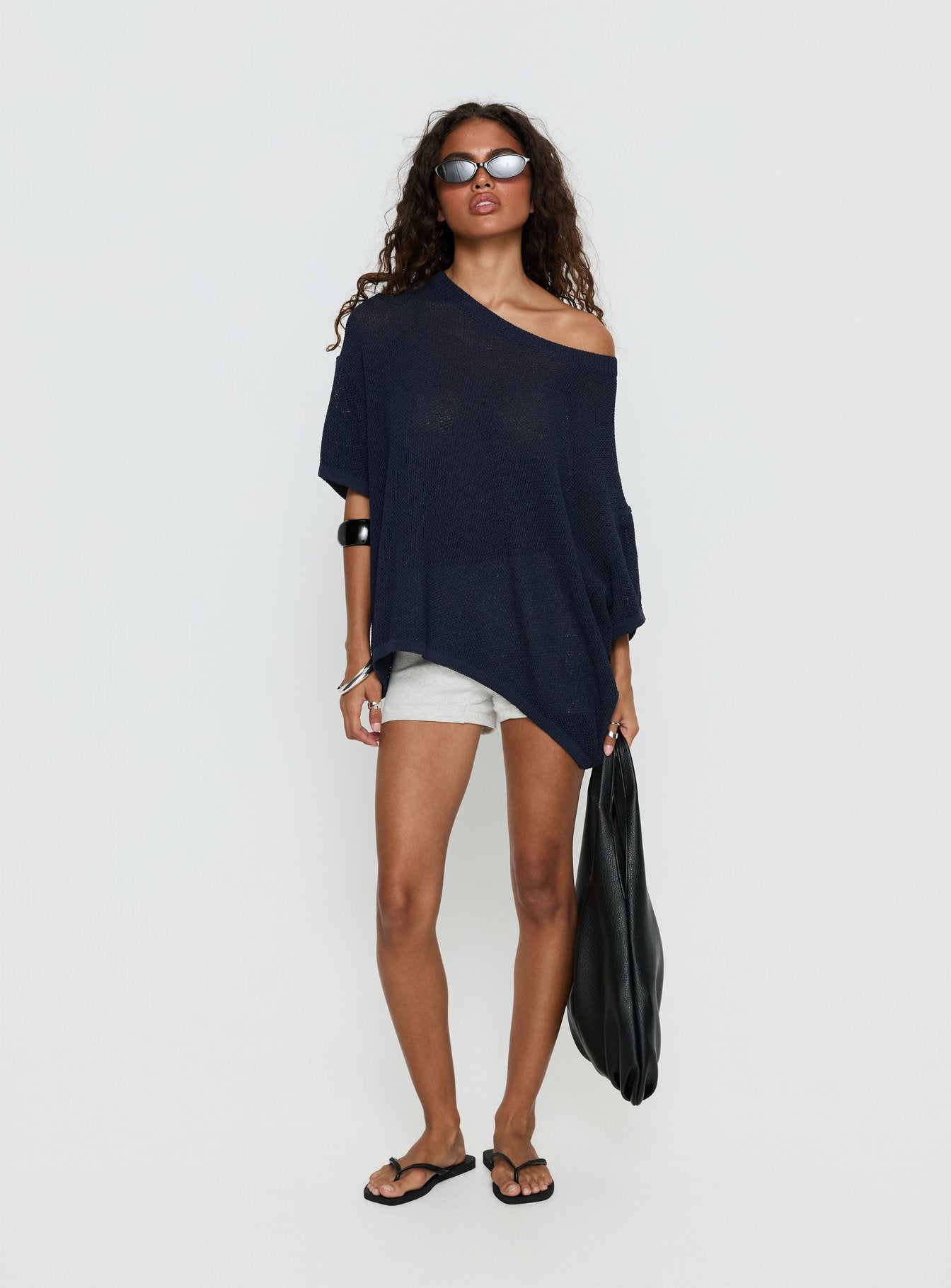 Seara Off Shoulder Knit Top Navy - Image 2