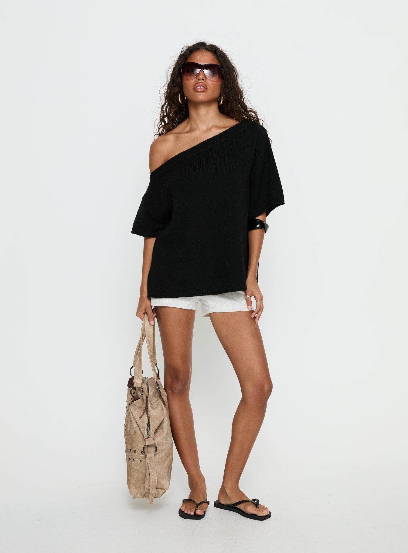 Kourta Off Shoulder Oversized Knit Top Black - Image 3