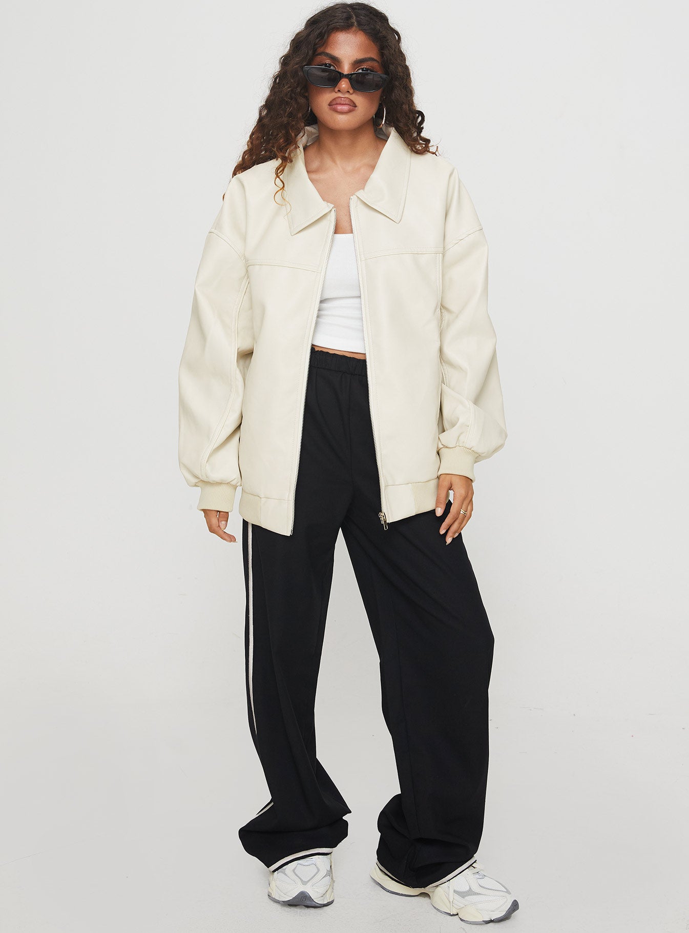 Goldsmith Faux Leather Bomber Jacket Cream - Image 3