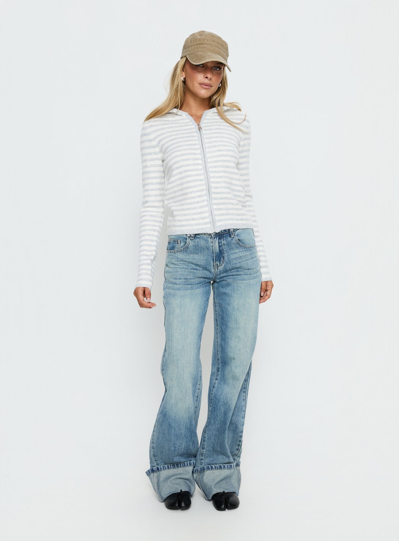 Superstars Zip Through Hoodie Grey / Cream Stripe - Image 3
