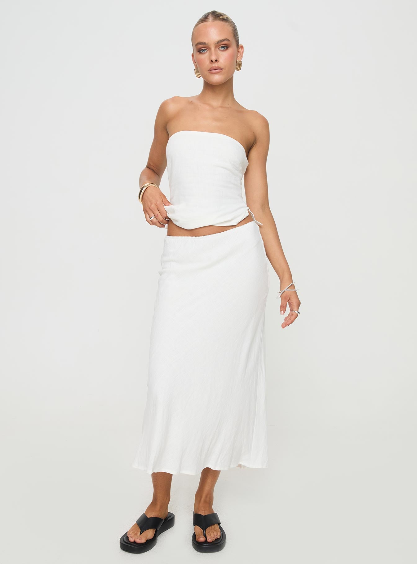 Ermias Linen Blend Midi Skirt White - Image 3