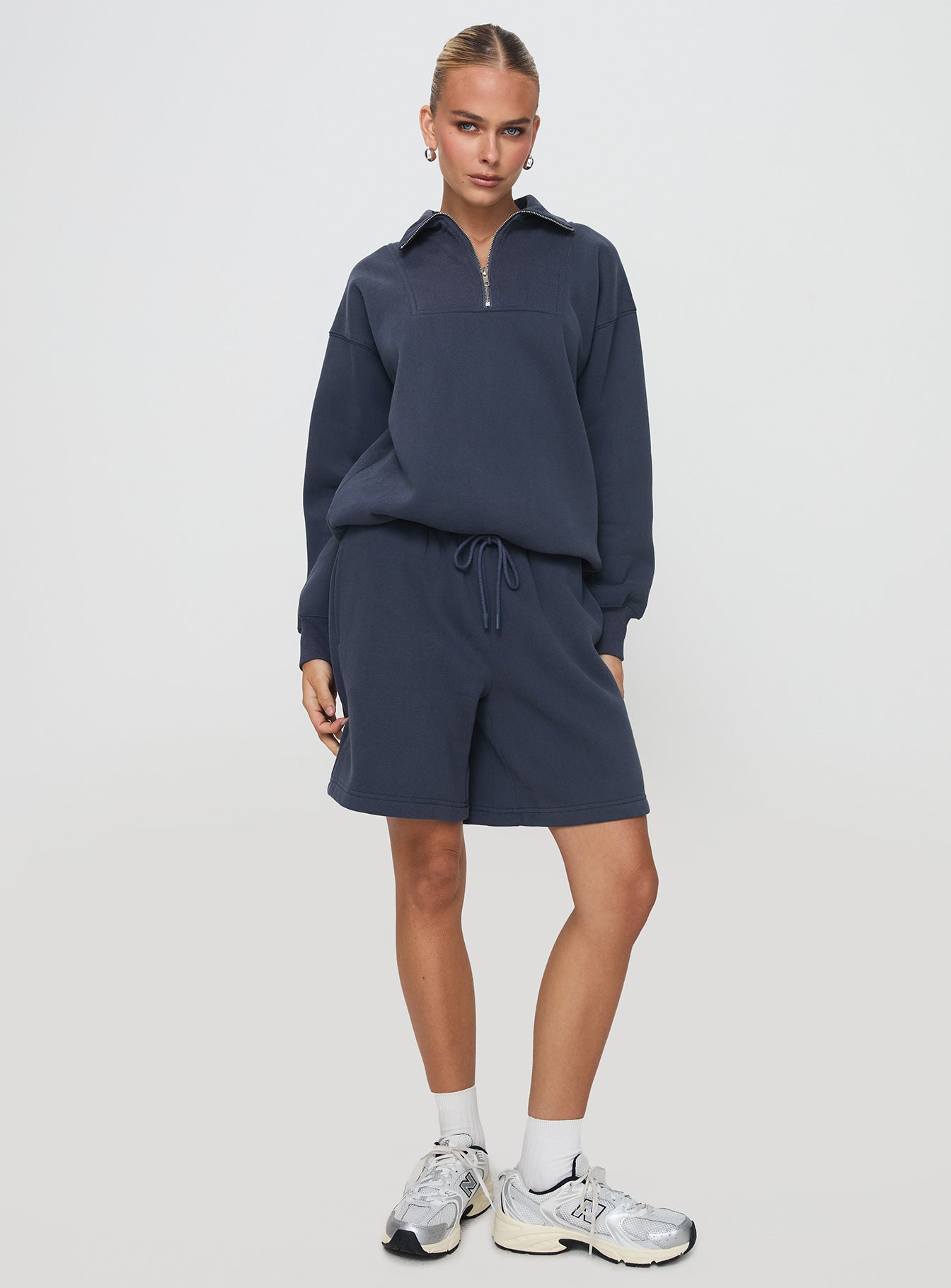 Dream Fleece Longline Shorts Navy - Image 3