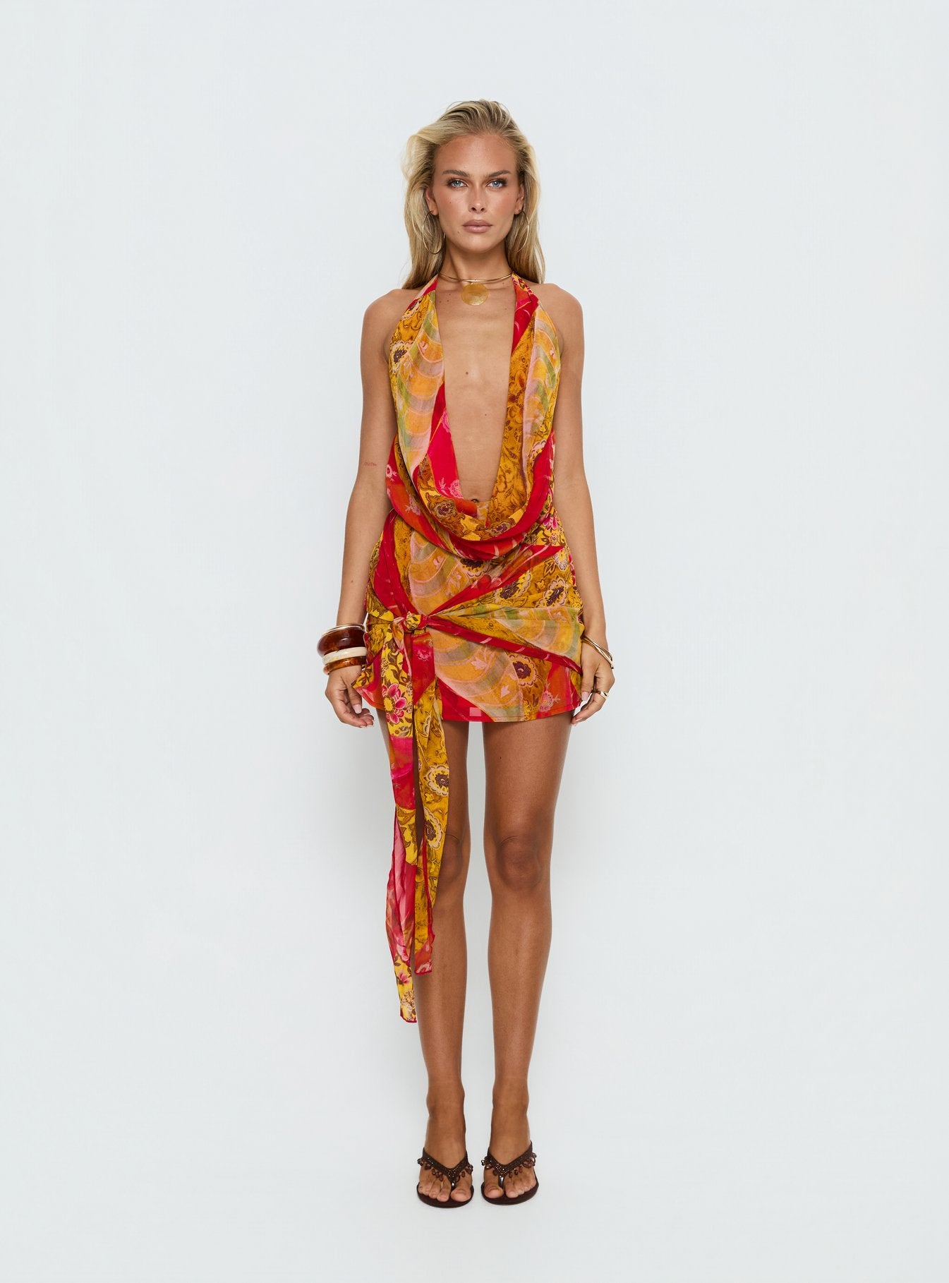 Snakepit Halter Plunge Mini Dress Paisley Splice - Image 3