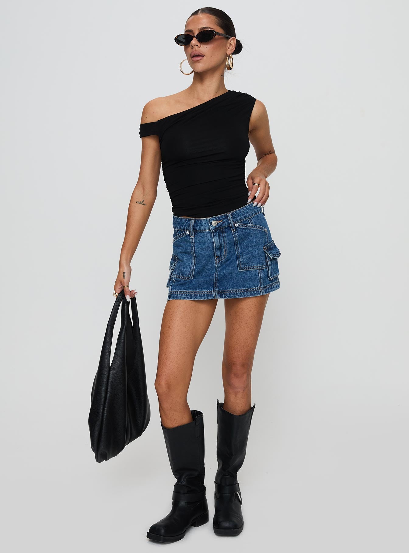 Pacific Coast Denim Cargo Skirt Dark Wash - Image 3
