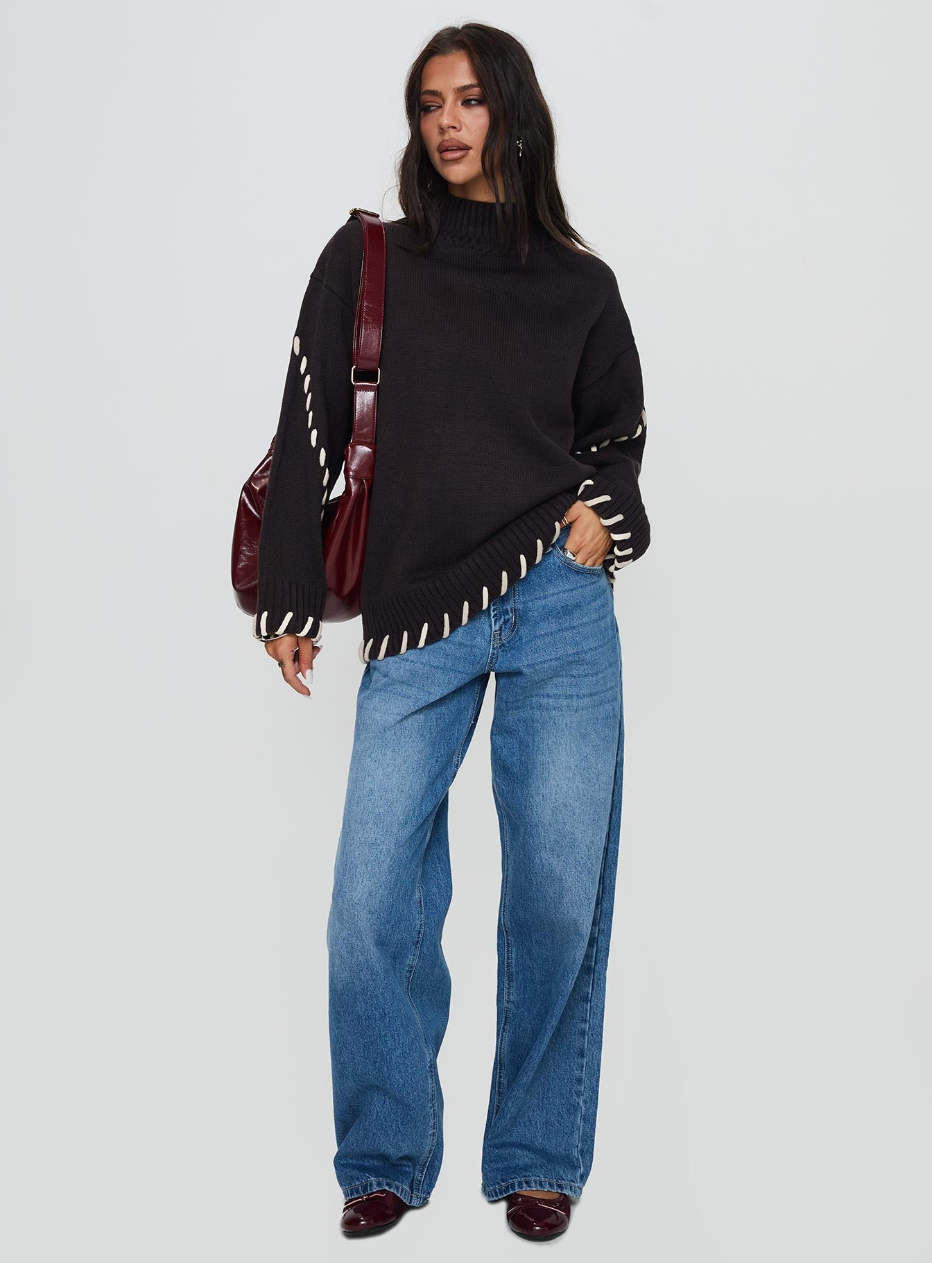Leizure Turtleneck Knit Sweater Brown - Image 3