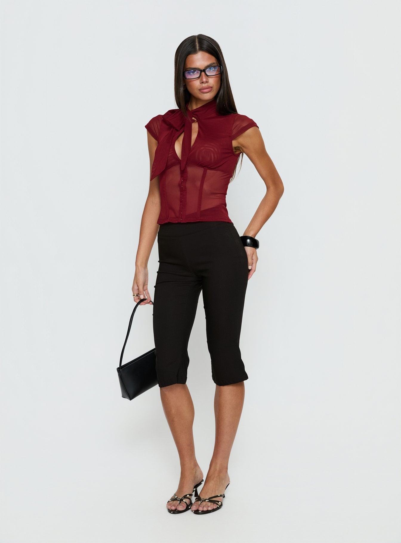 Anistasia Mesh Keyhole Corset Top Burgundy - Image 3