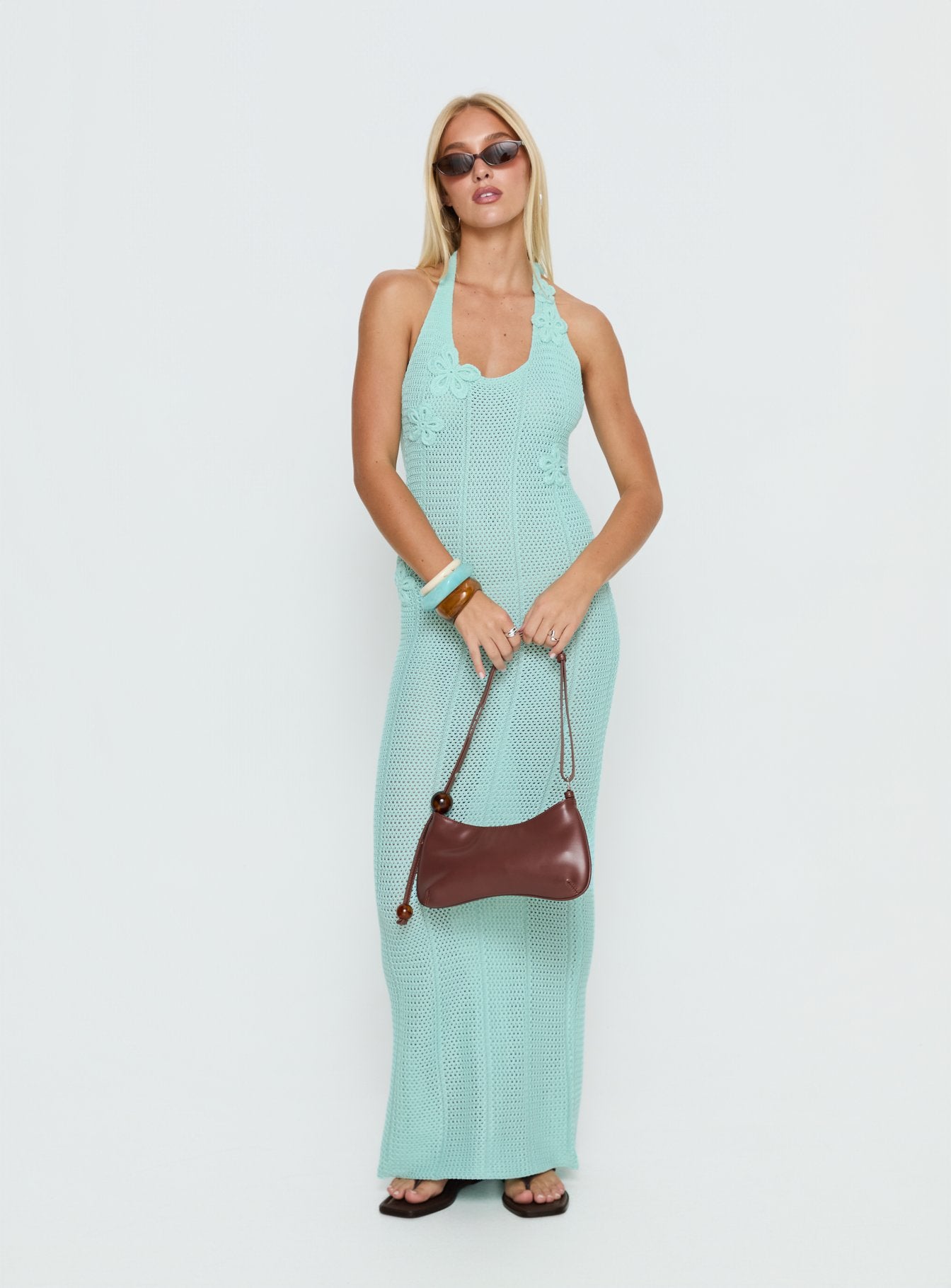 Nalanie Halter Crochet Maxi Dress Aqua - Image 2