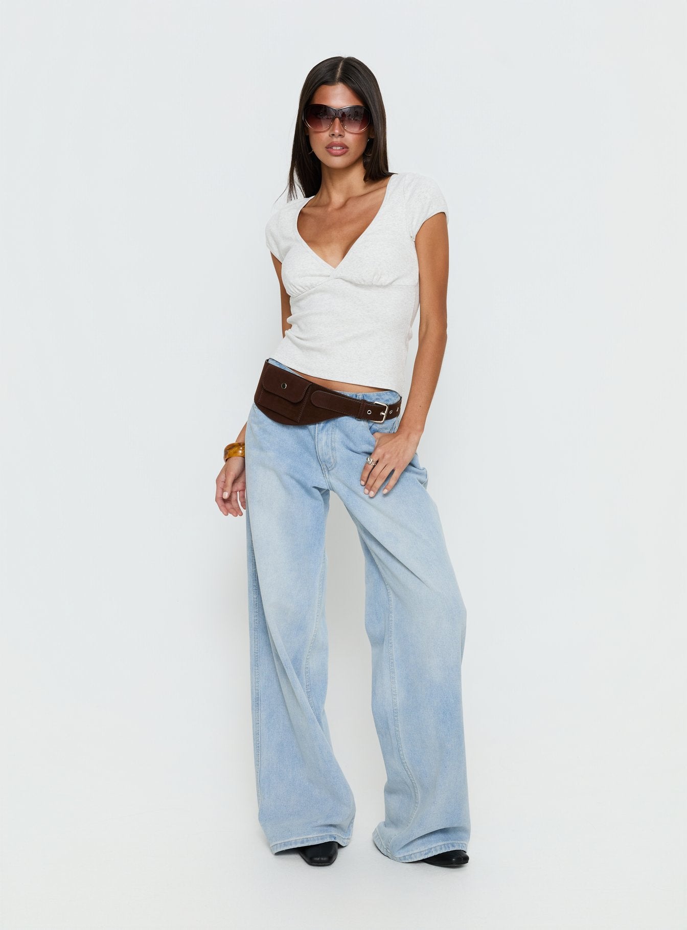 Baseline Cross Over Cap Sleeve Top Grey Marle - Image 3