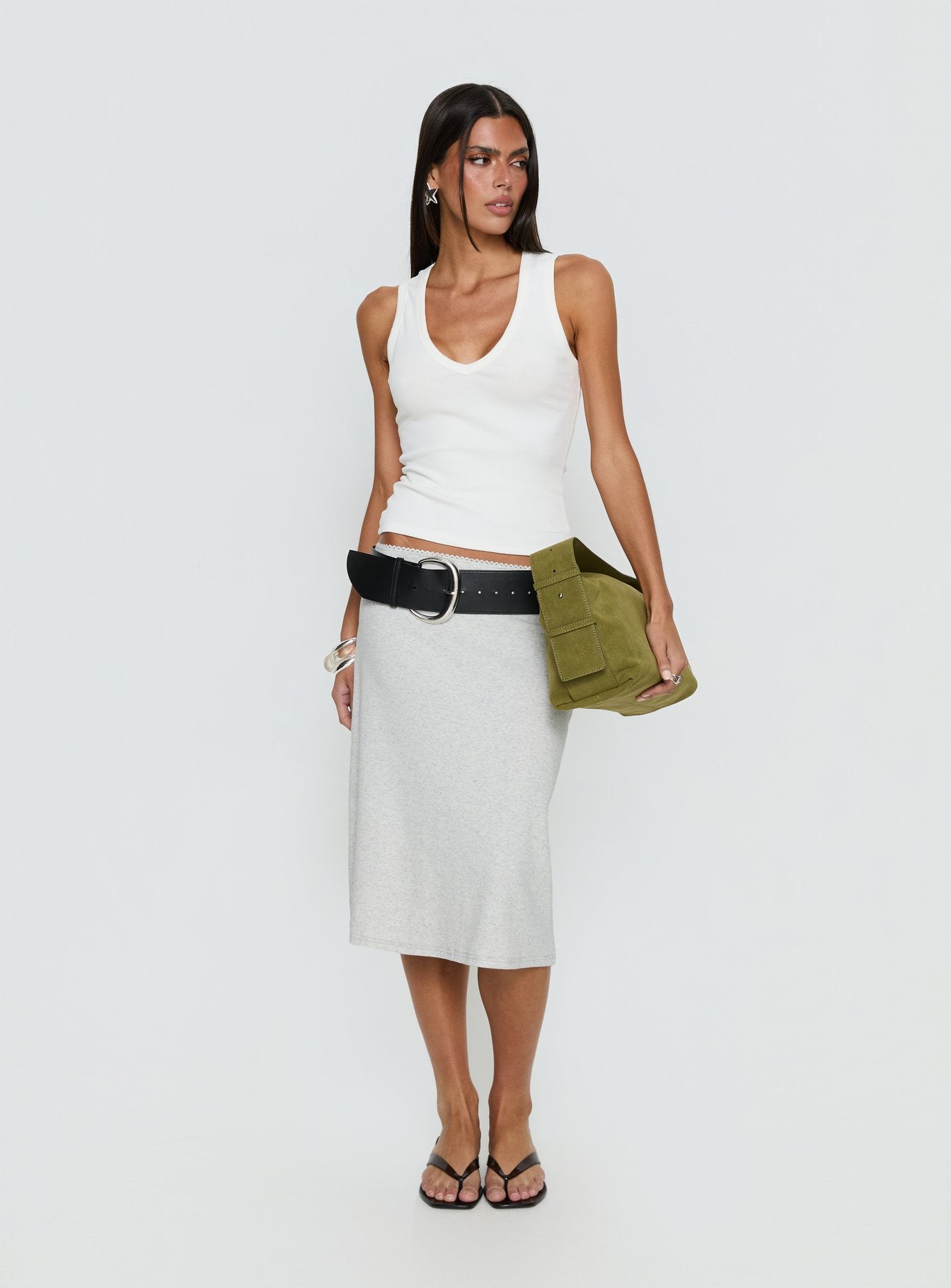 Baseline V Neck Rib Tank Top White - Image 3
