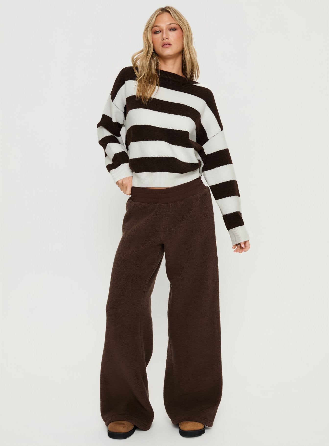 Corlie Crew Neck Knit Sweater Brown Stripe - Image 2