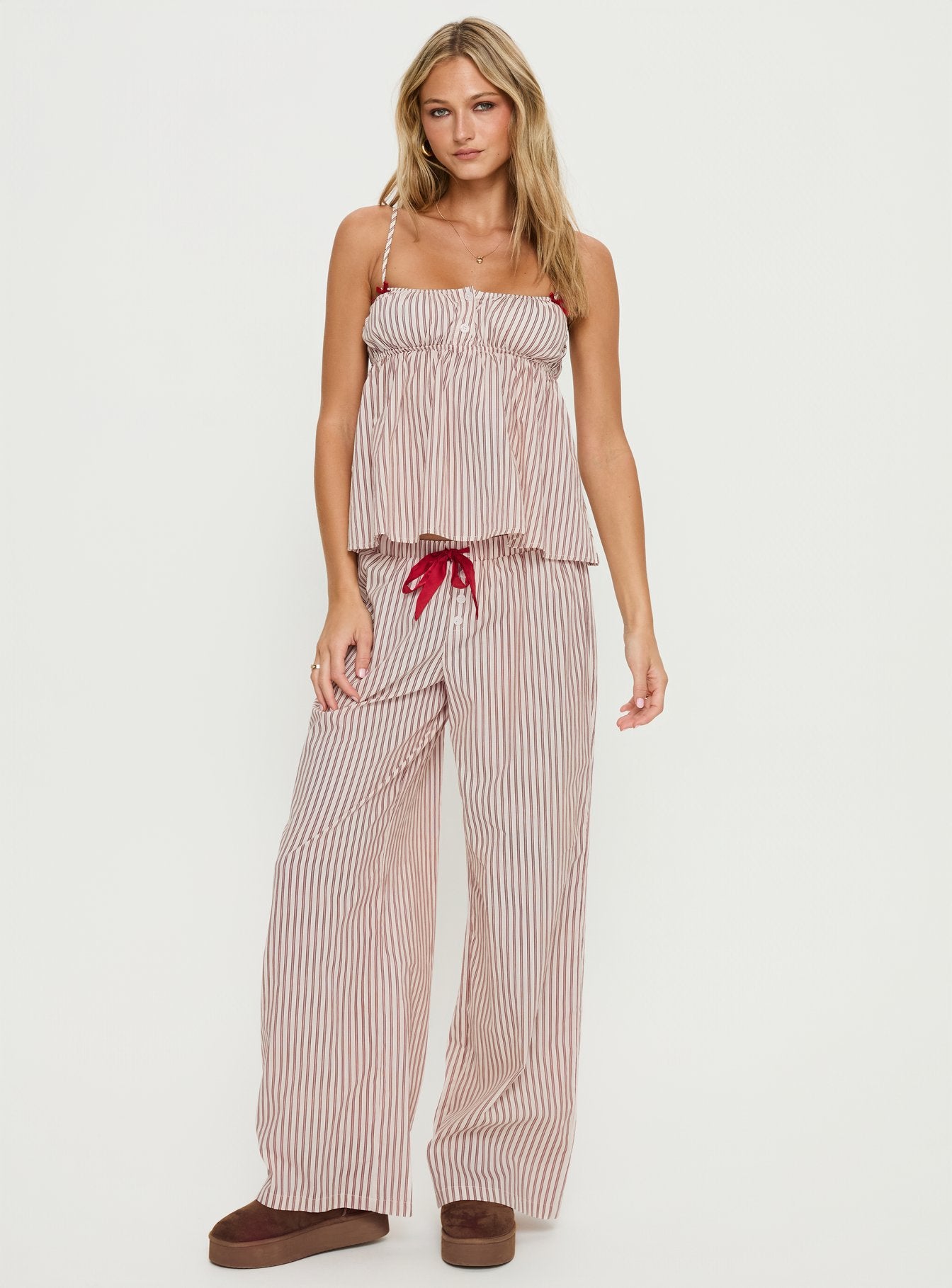 Chill Club Sleep Relaxed Pants Red / White Stripe - Image 3