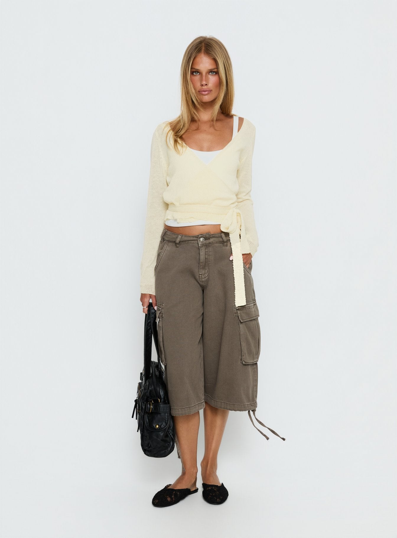 Tonee Sheer Wrap Knit Cardigan Butter Cream - Image 3