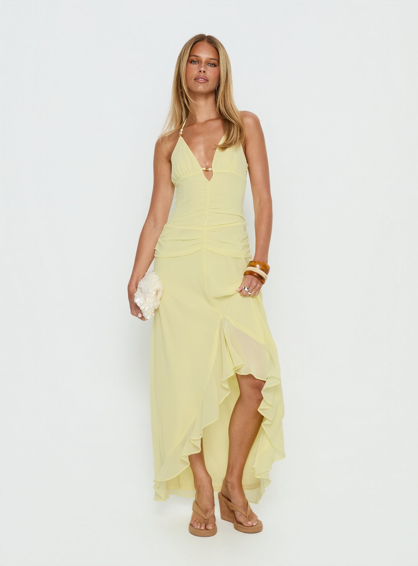Roxine Asymmetrical Halter Maxi Dress Yellow - Image 2