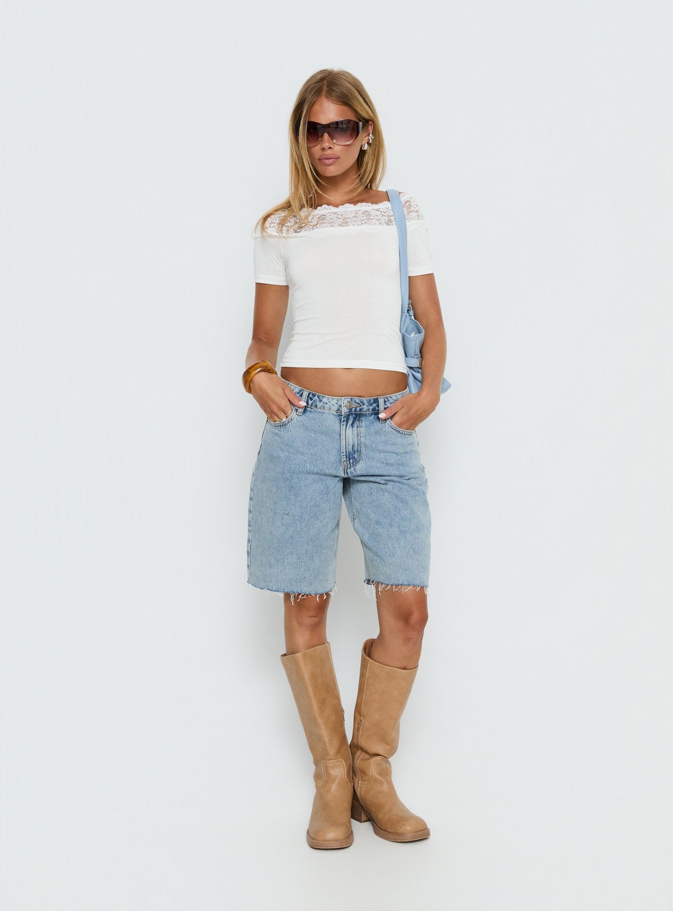 Cult Classic Longline Denim Shorts Light Blue Wash - Image 3