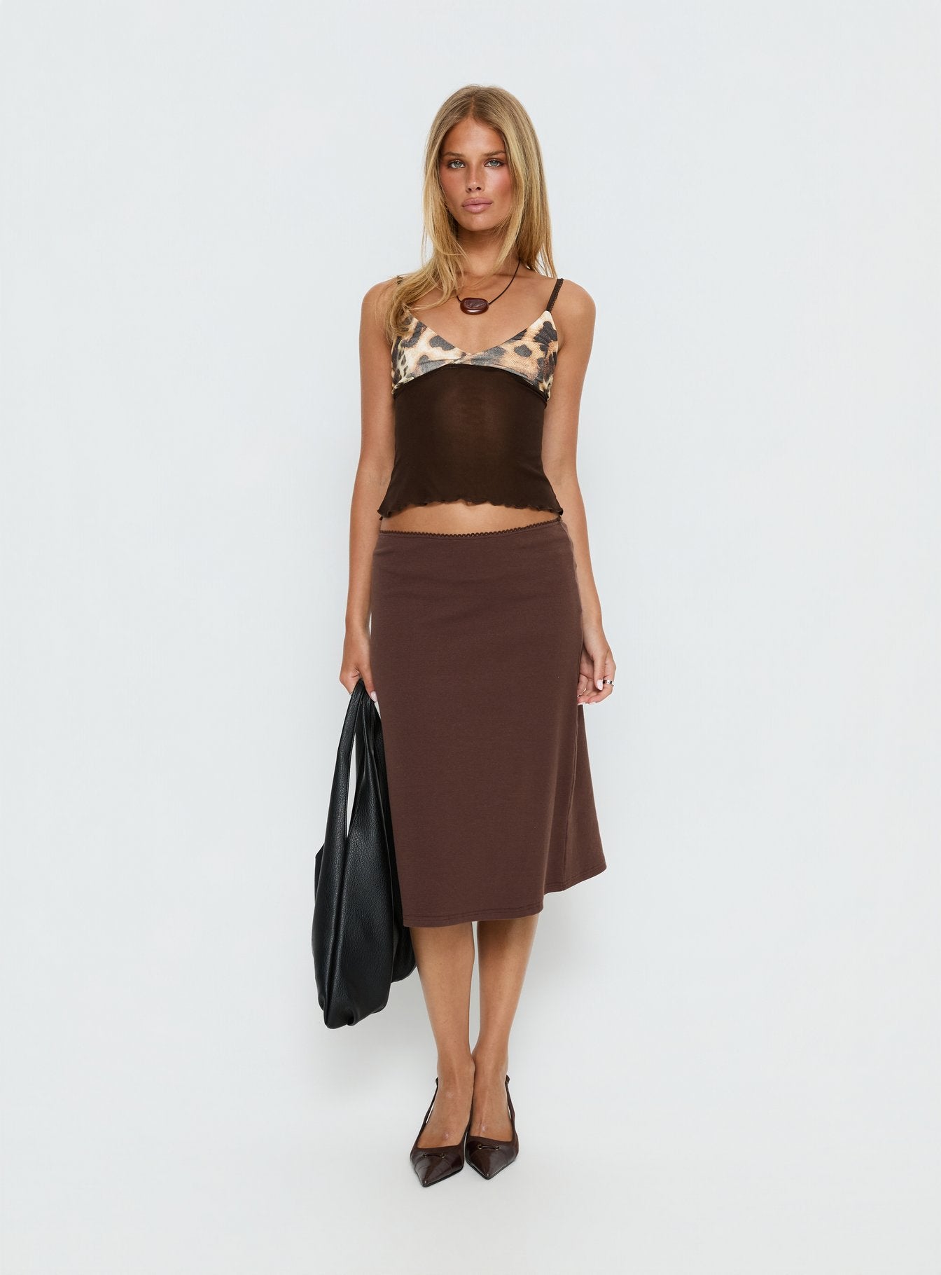 Willet Contrast Bust Cami Top Chocolate / Leopard - Image 3