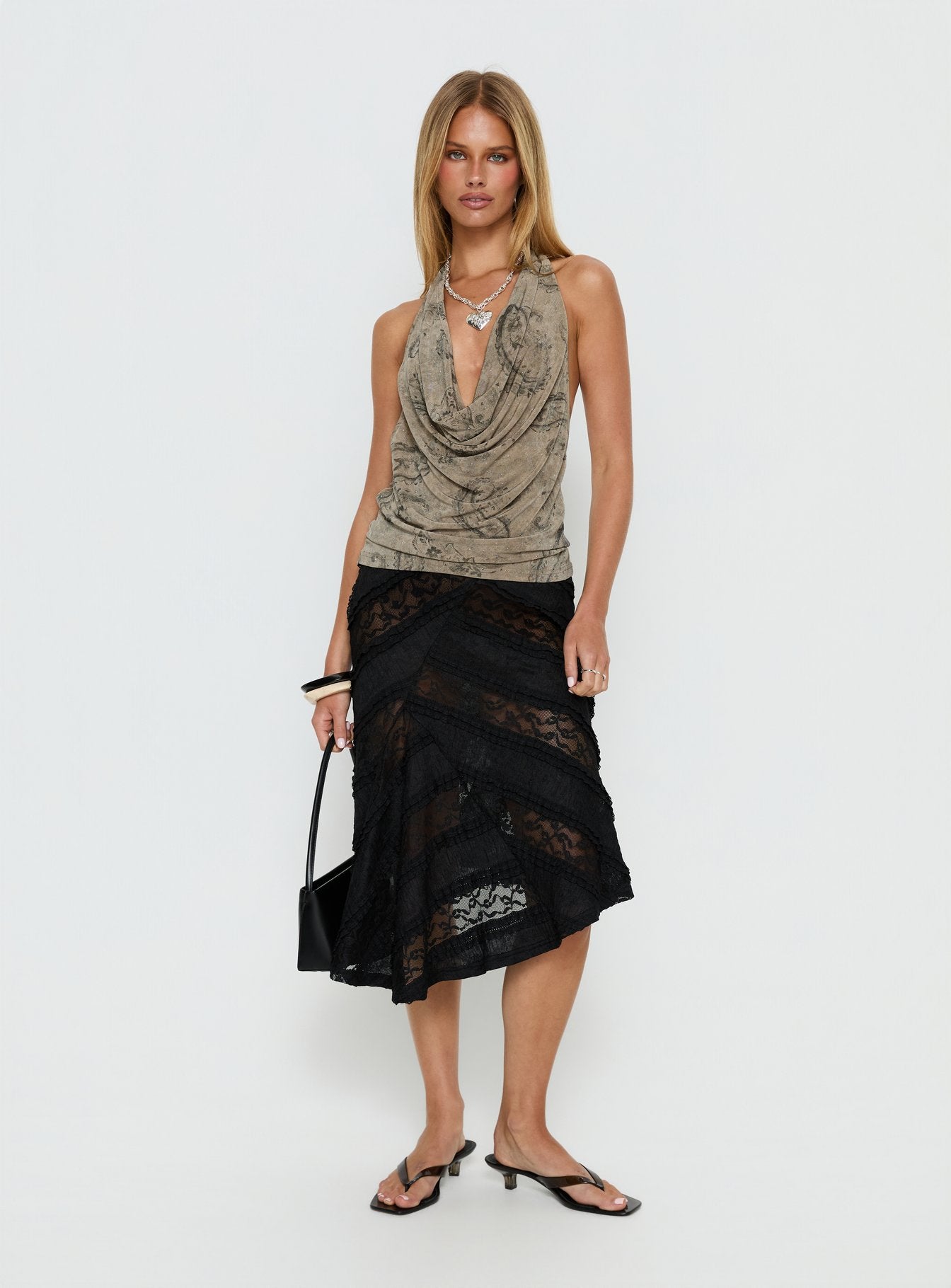 Constancia Asymmetrical Sheer Midi Skirt Black - Image 3